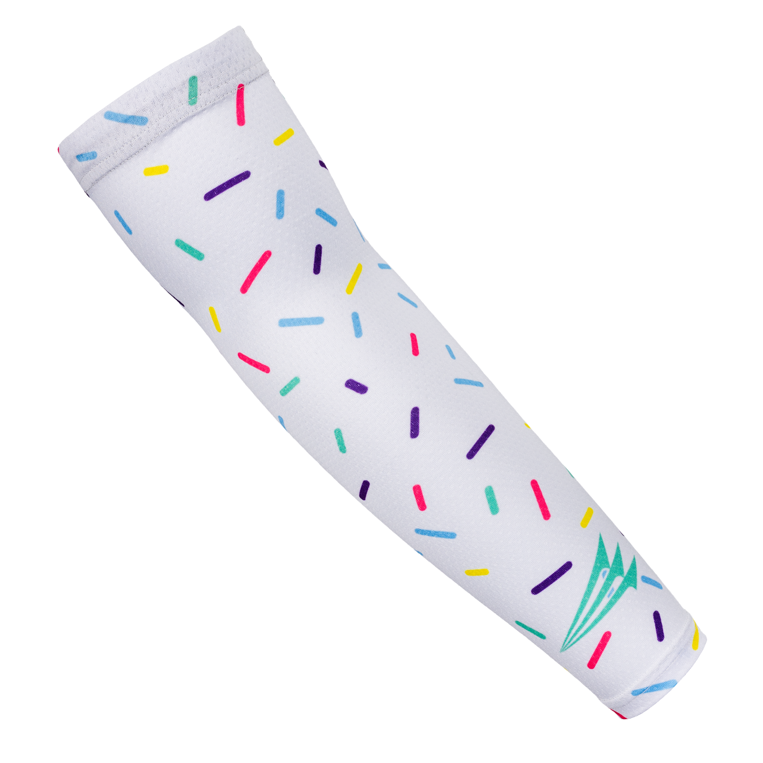 White arm sleeve with colorful sprinkles on a white background