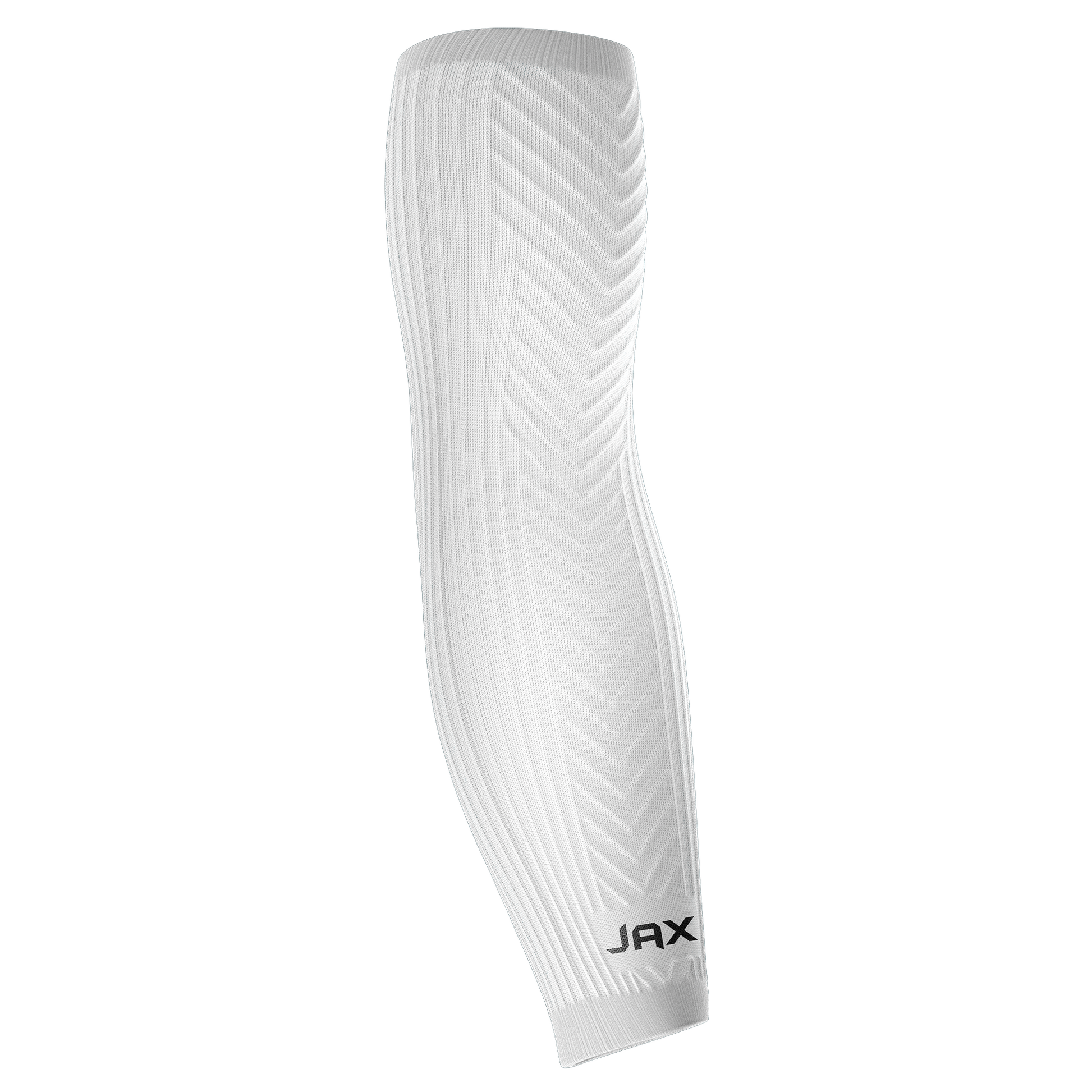 White athletic sleeve with 'JAX' branding on a white background