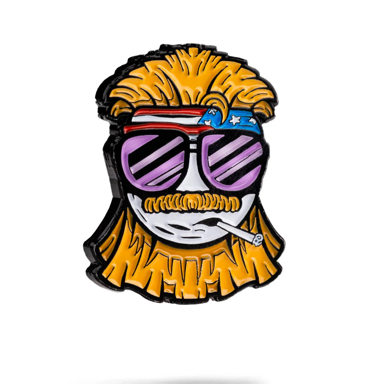 Collection of Pin with a stylized face wearing sunglasses and a bandana on a white background in a gallery layout