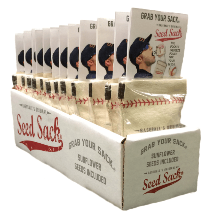 Collection of Display of Seed Sack packaging with a baseball-themed design on a white background in a gallery layout