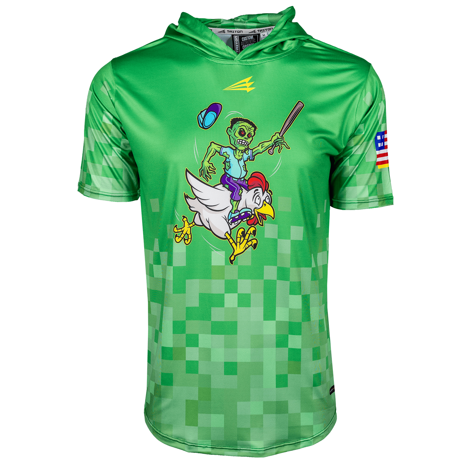 Collection of Green Chicken Jockey short sleeve baseball hoodie in a gallery layout