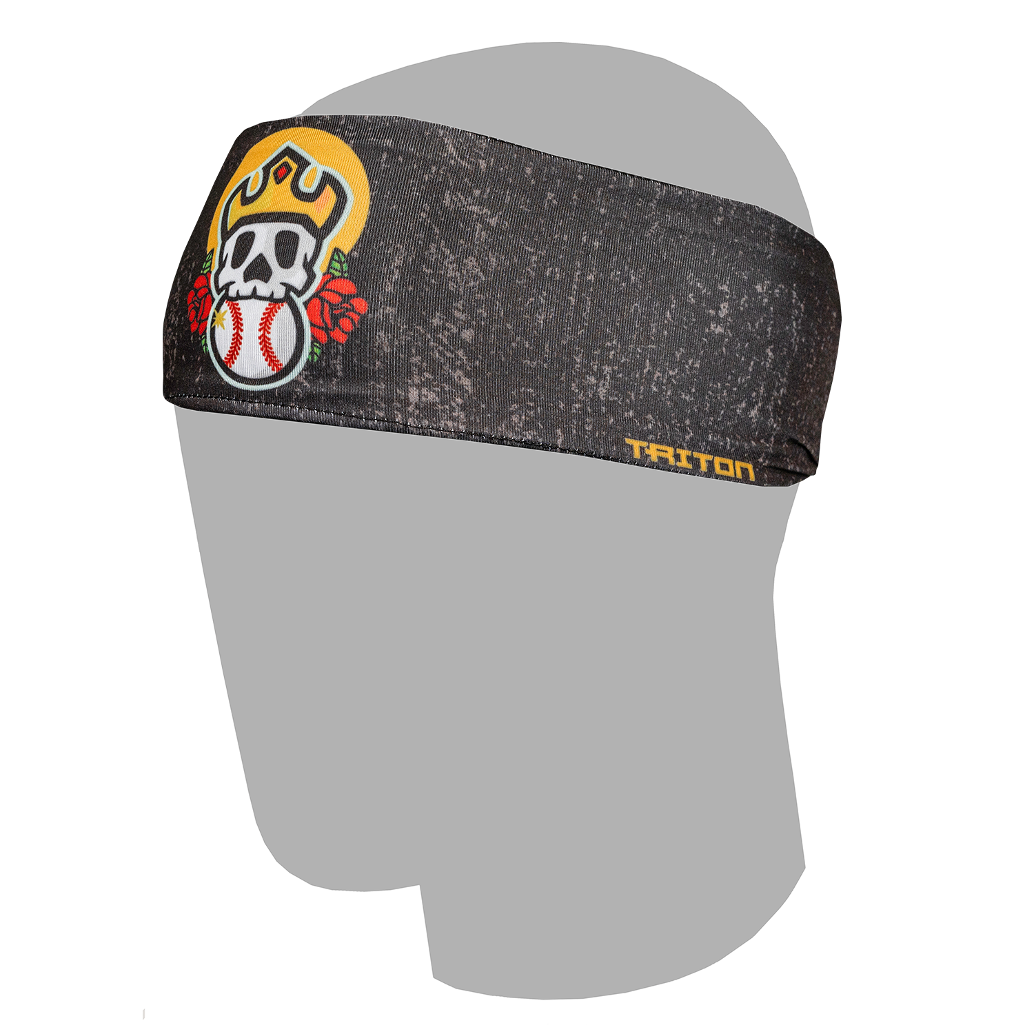 Headband with skull and baseball design on a gray mannequin head
