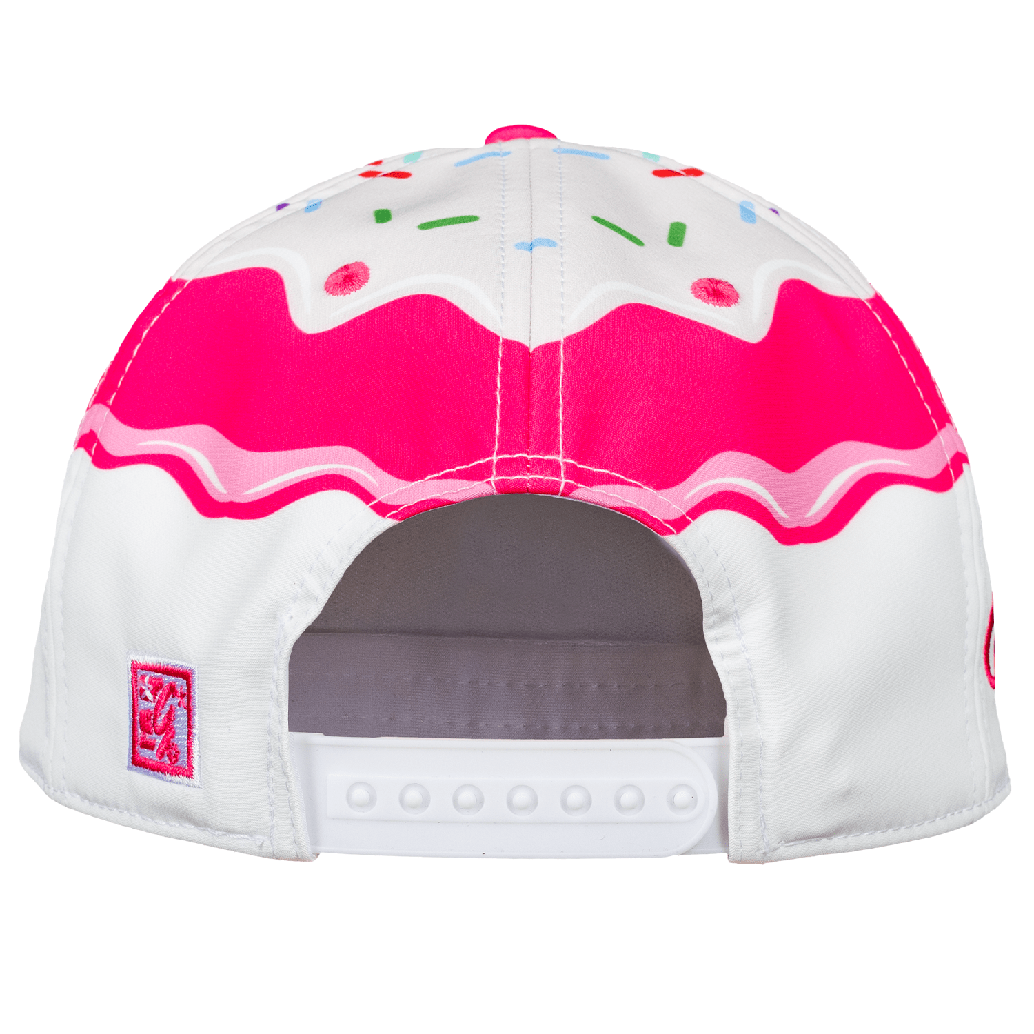 Collection of Cap with pink and white ice cream drip design on a white background in a gallery layout