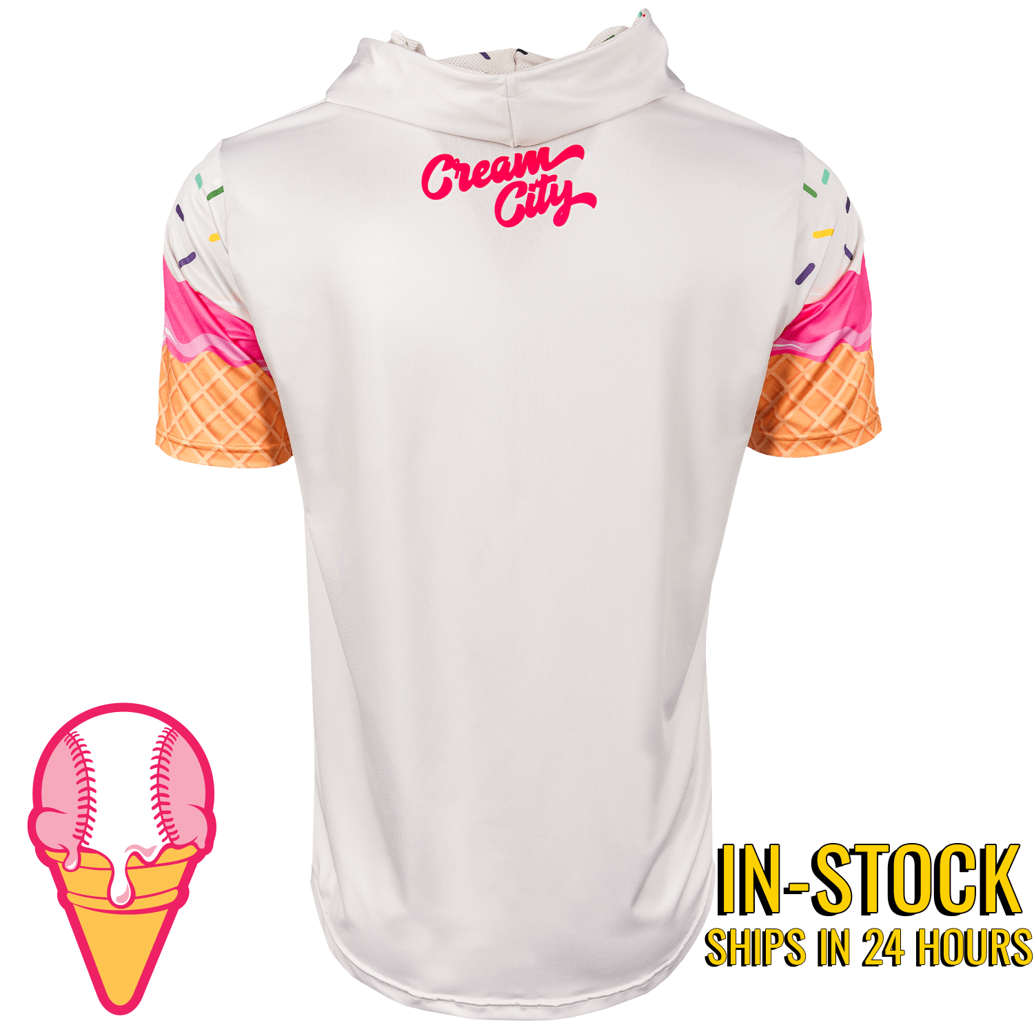 Collection of White sleeveless shirt with ice cream cone designs and 'Cream City' text on a white background. in a gallery layout