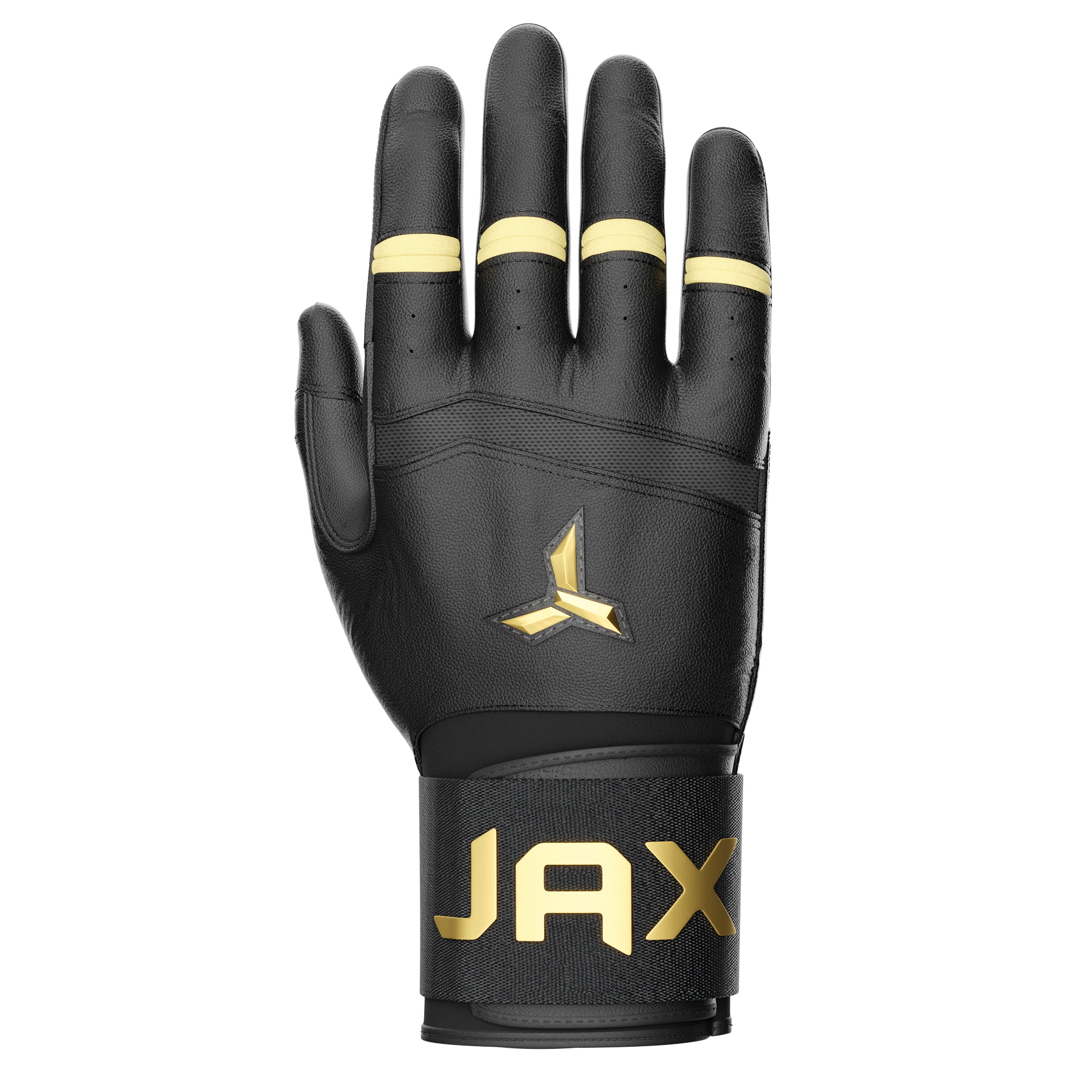 Collection of black and gold JAX baseball batting gloves in a gallery layout