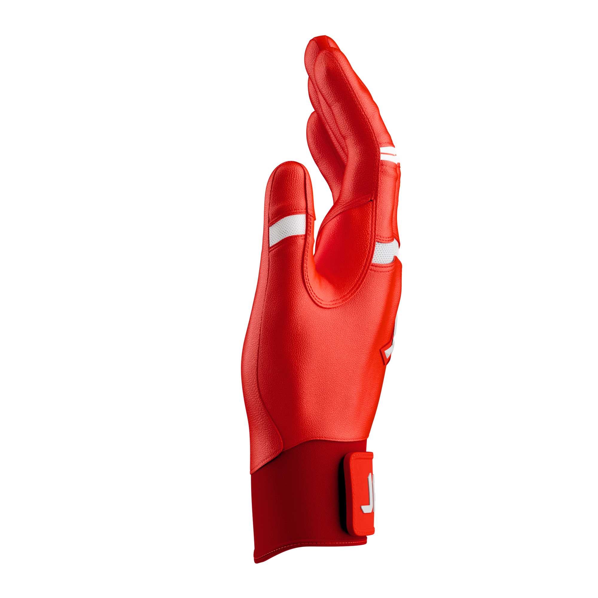 Collection of Red baseball batting glove with white accents on a white background in a gallery layout