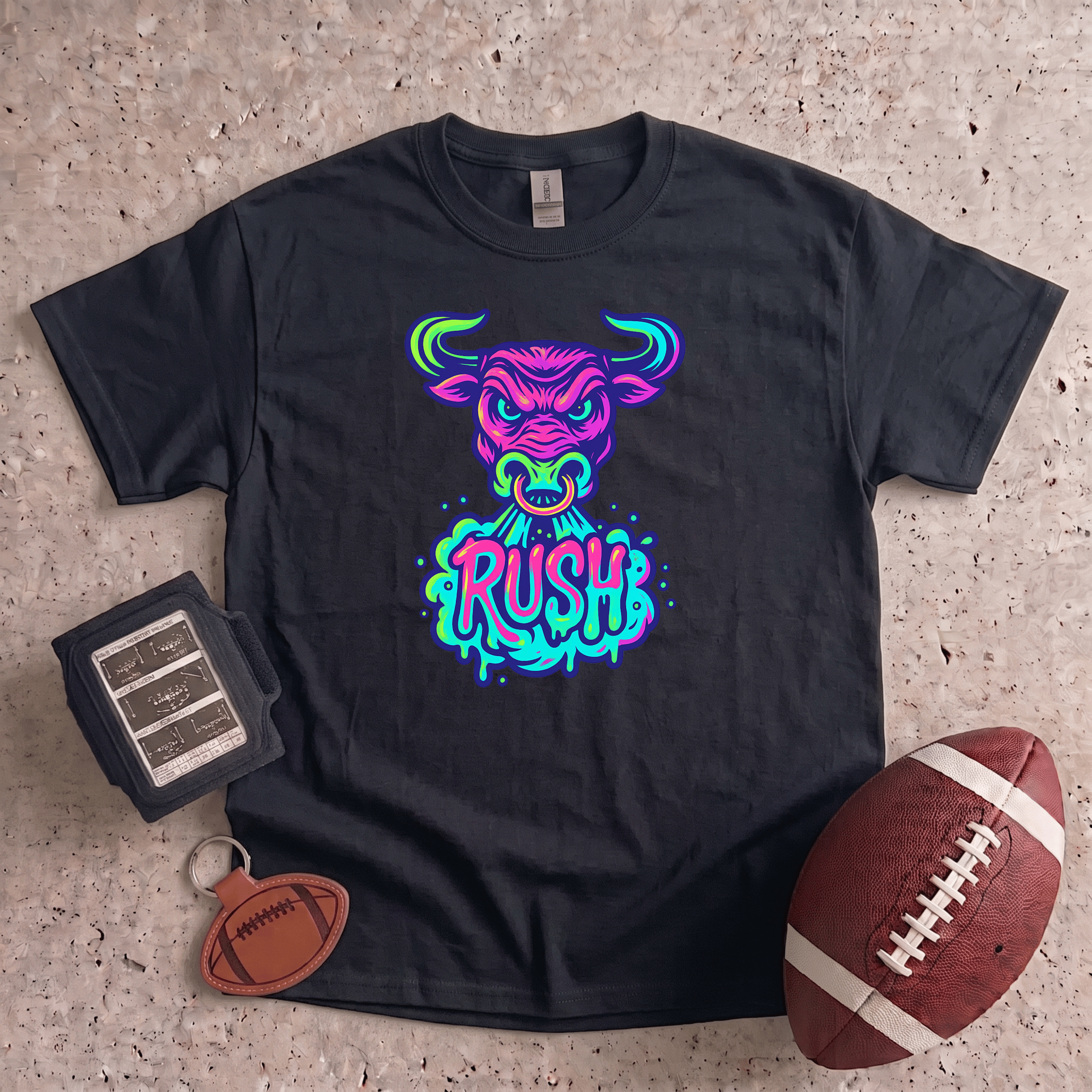 Collection of Bull Rush T-Shirt | Neon Football Graphic Tee in a gallery layout