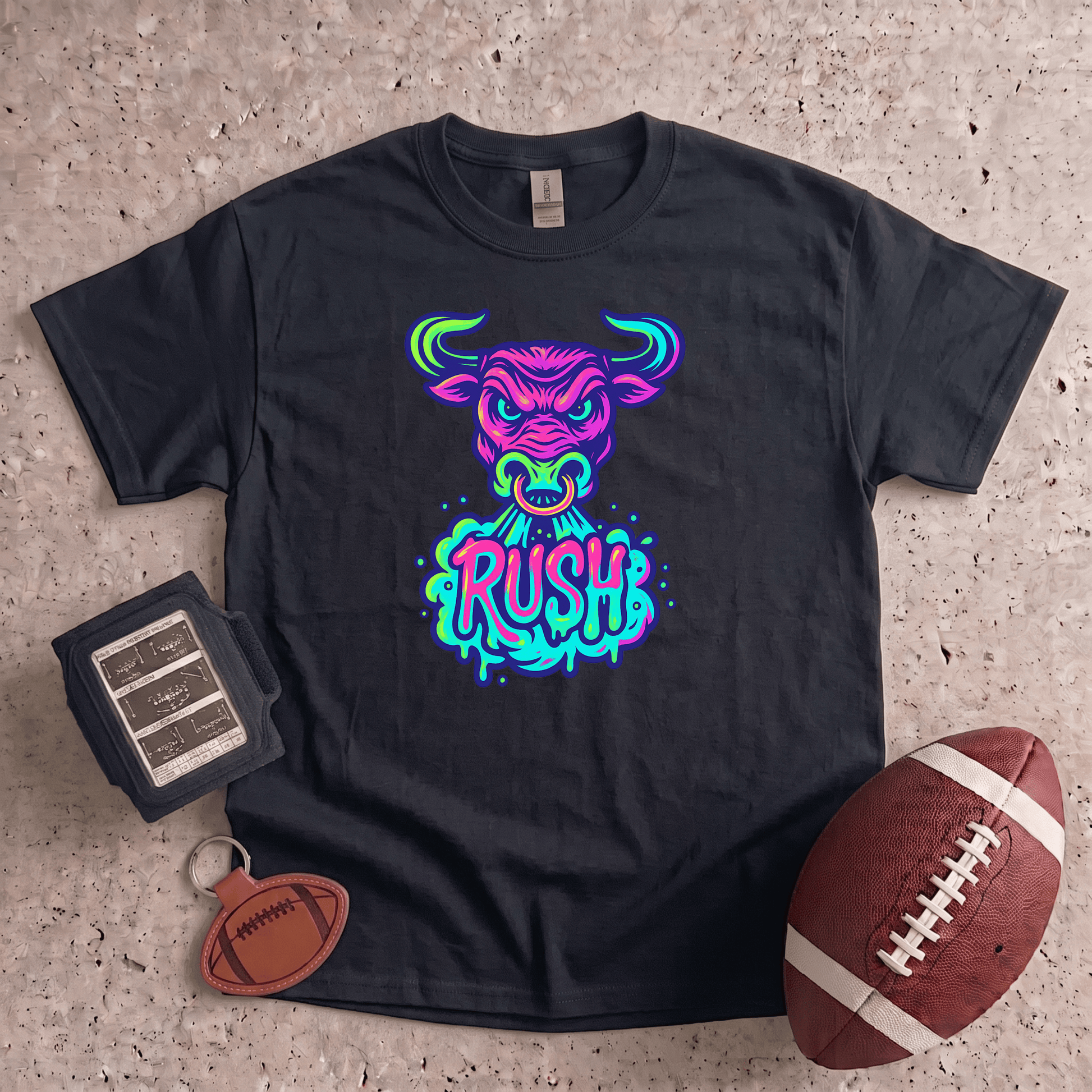 Bull Rush T-Shirt | Neon Football Graphic Tee