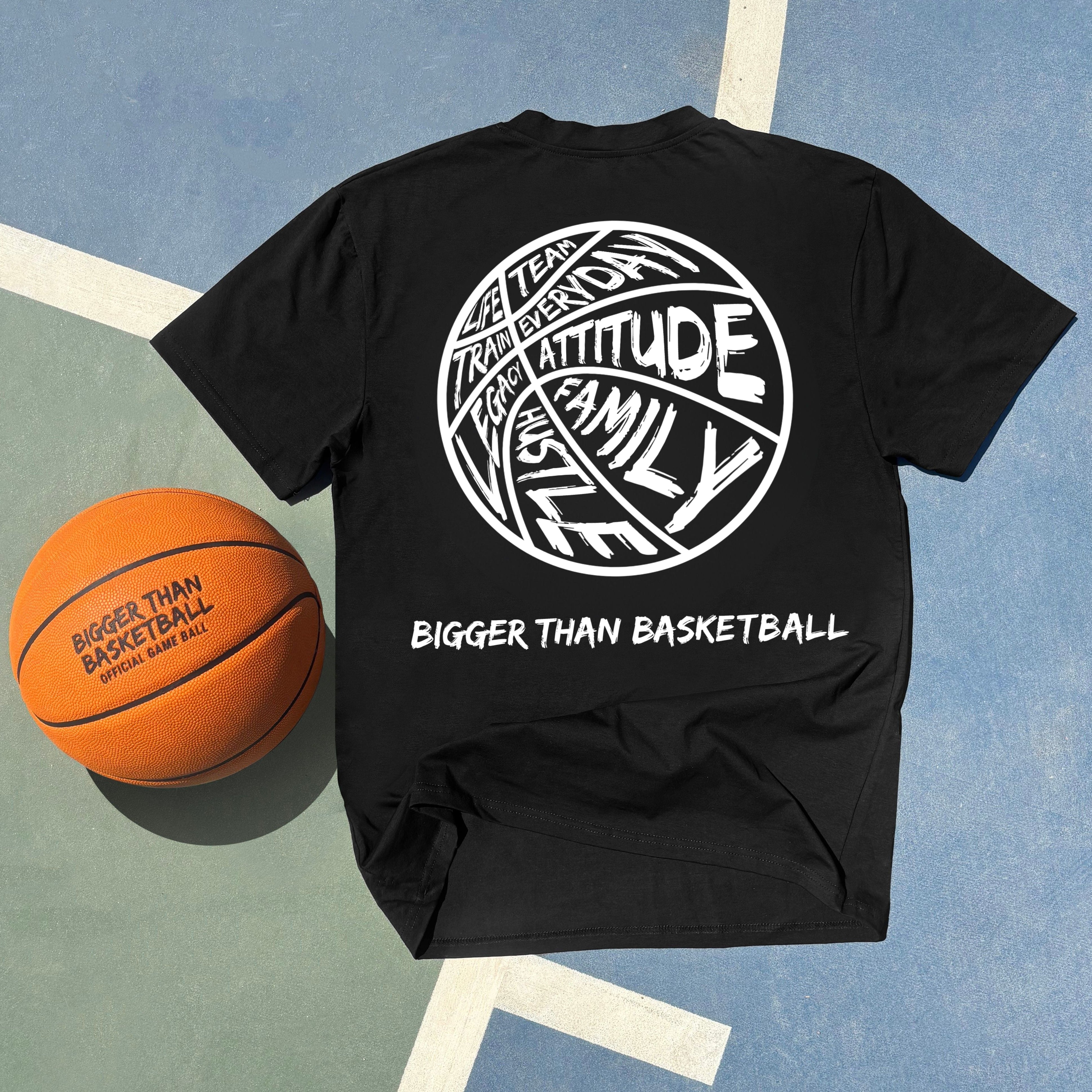 Collection of Black t-shirt with motivational quote on a basketball court in a gallery layout