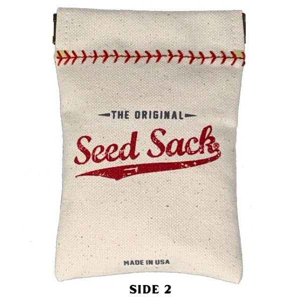 Collection of Canvas seed sack with red text on a white background in a gallery layout