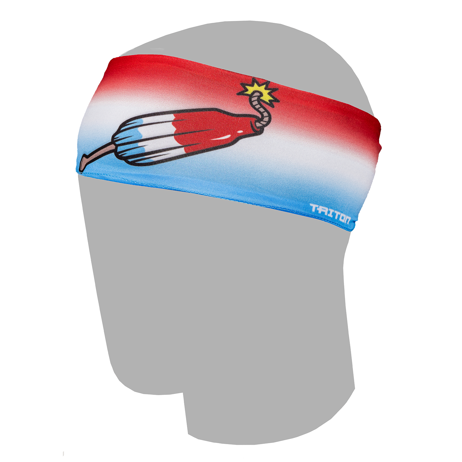 Headband with a design of a (firecracker) bomb pop on a white background