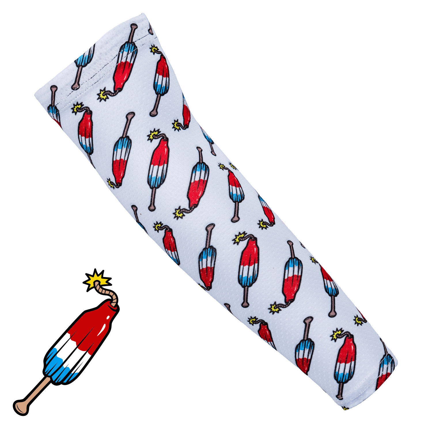 Patterned product with red, white, and blue design on a white background