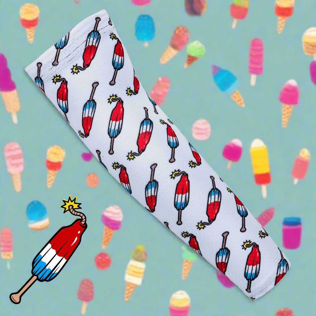 Patterned fabric with ice cream cone design on a colorful background