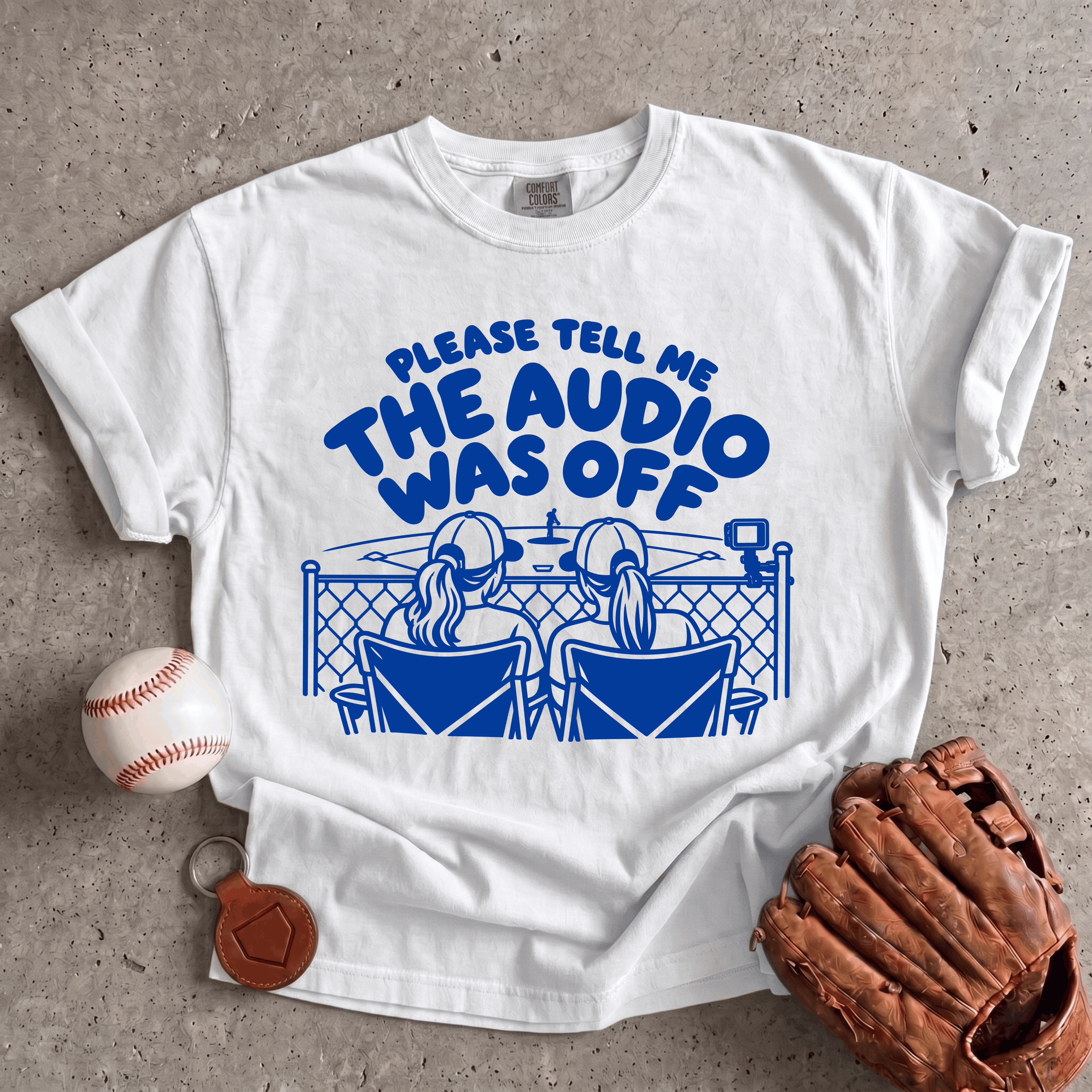 Collection of Please Tell Me the Audio Was Off funny baseball mom Comfort Colors T-shirt in a gallery layout