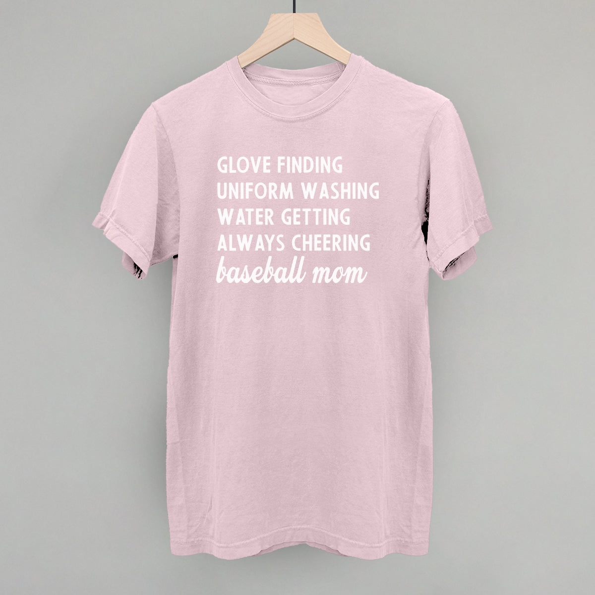 Collection of Pink comfort color t-shirt with white text on a gray background in a gallery layout