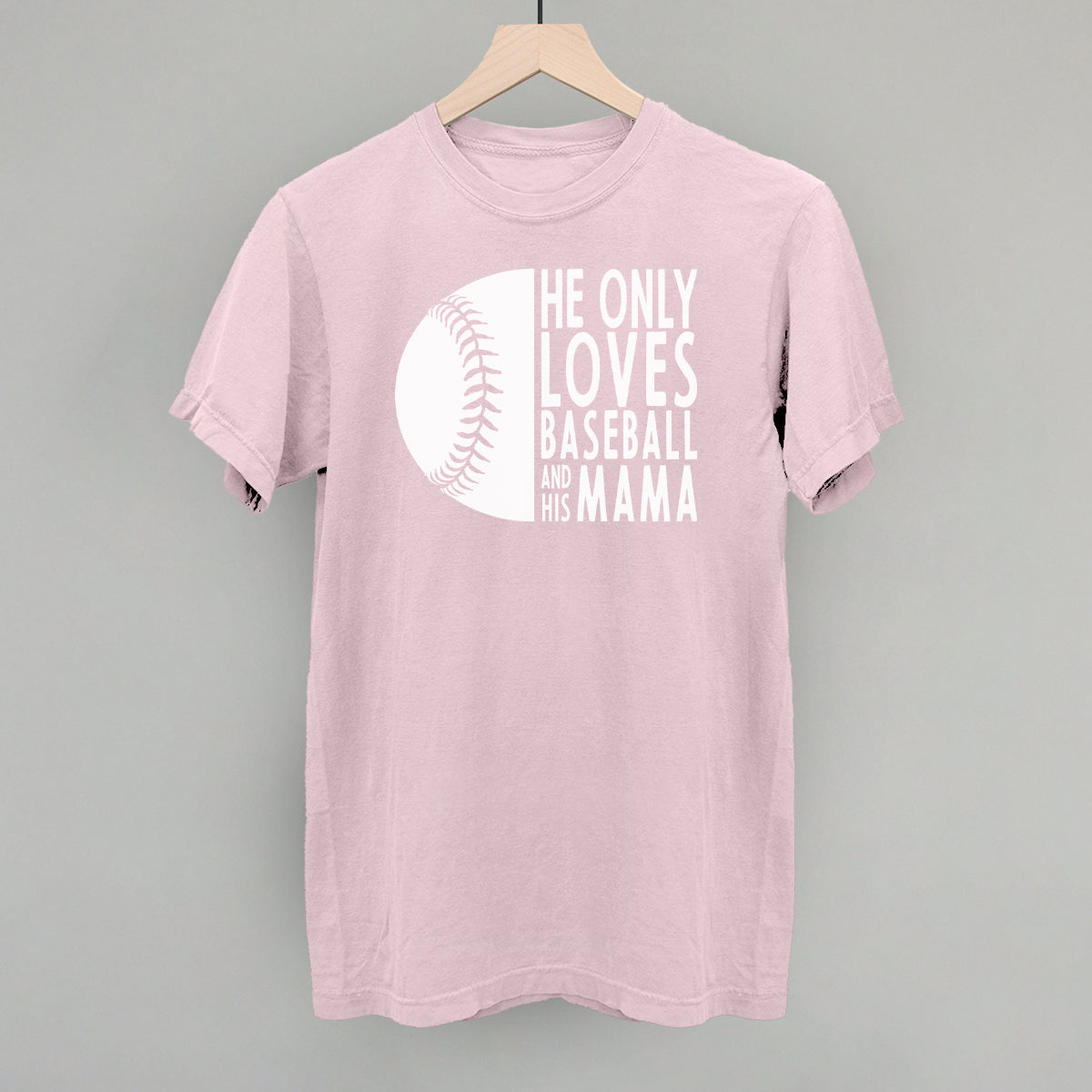 Collection of Baseball mom shirt He Only Loves Baseball and His Mama pink tee game day in a gallery layout