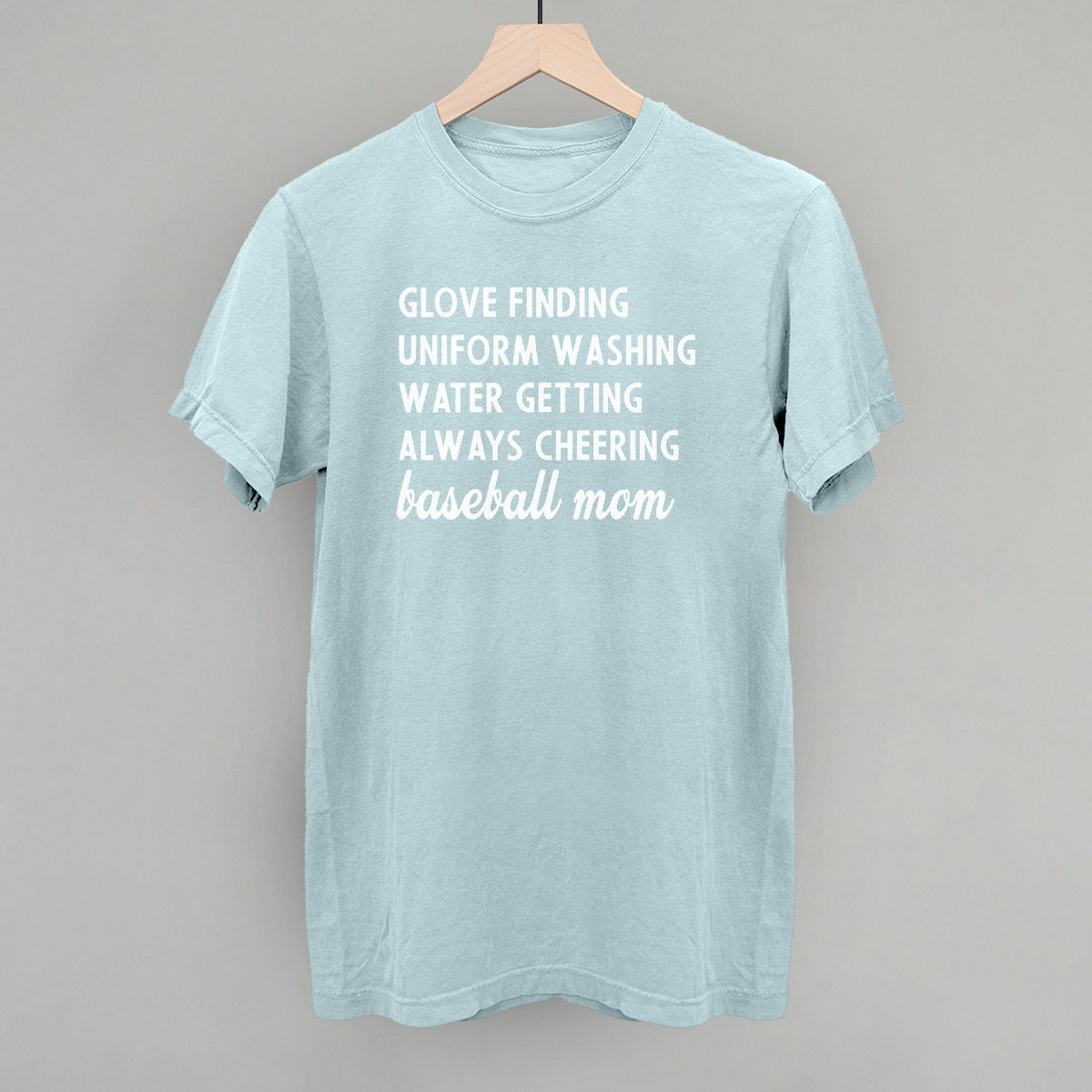 Collection of Light blue comfort color t-shirt with white text on a gray background in a gallery layout