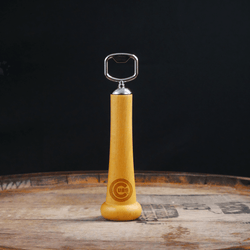Collection of Wooden bottle opener with metal cap on a wooden surface in a gallery layout