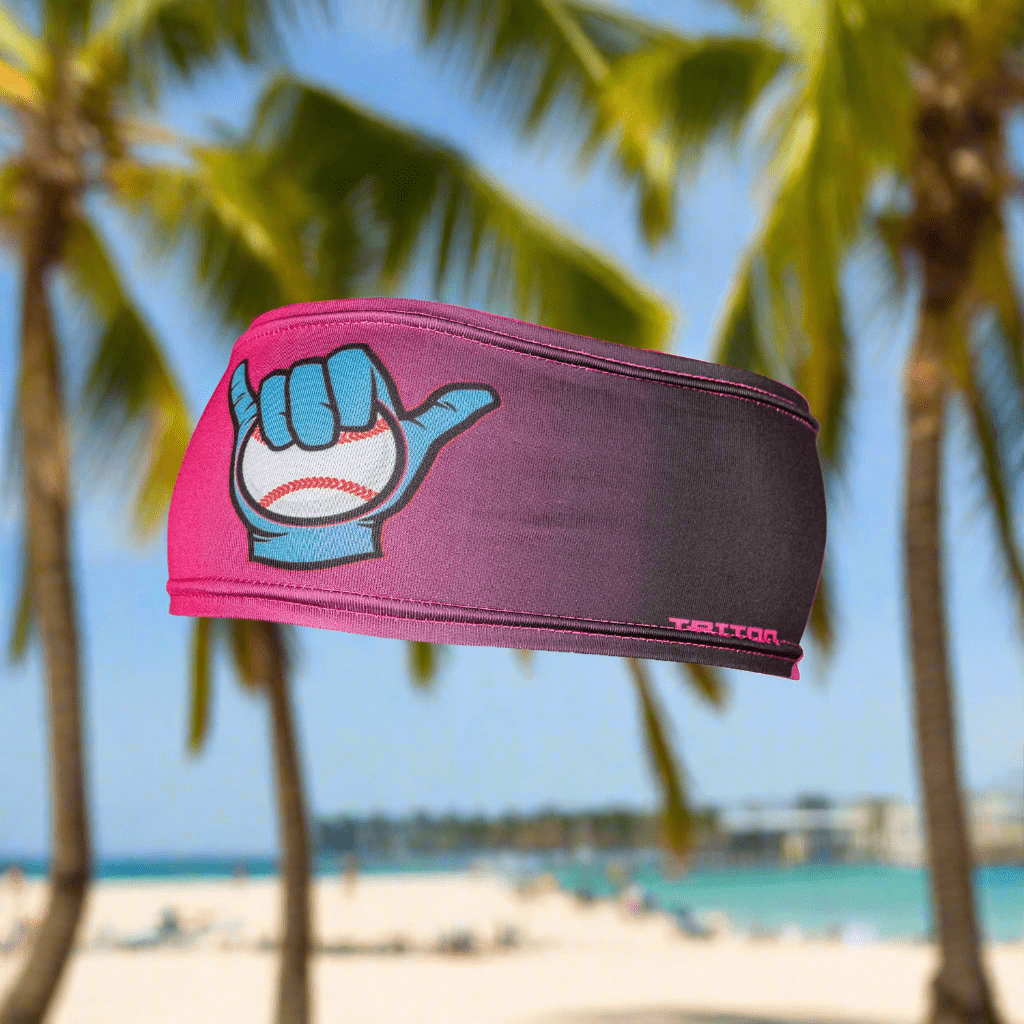 Collection of Neoprene swim cap with cartoon design on a beach background in a gallery layout