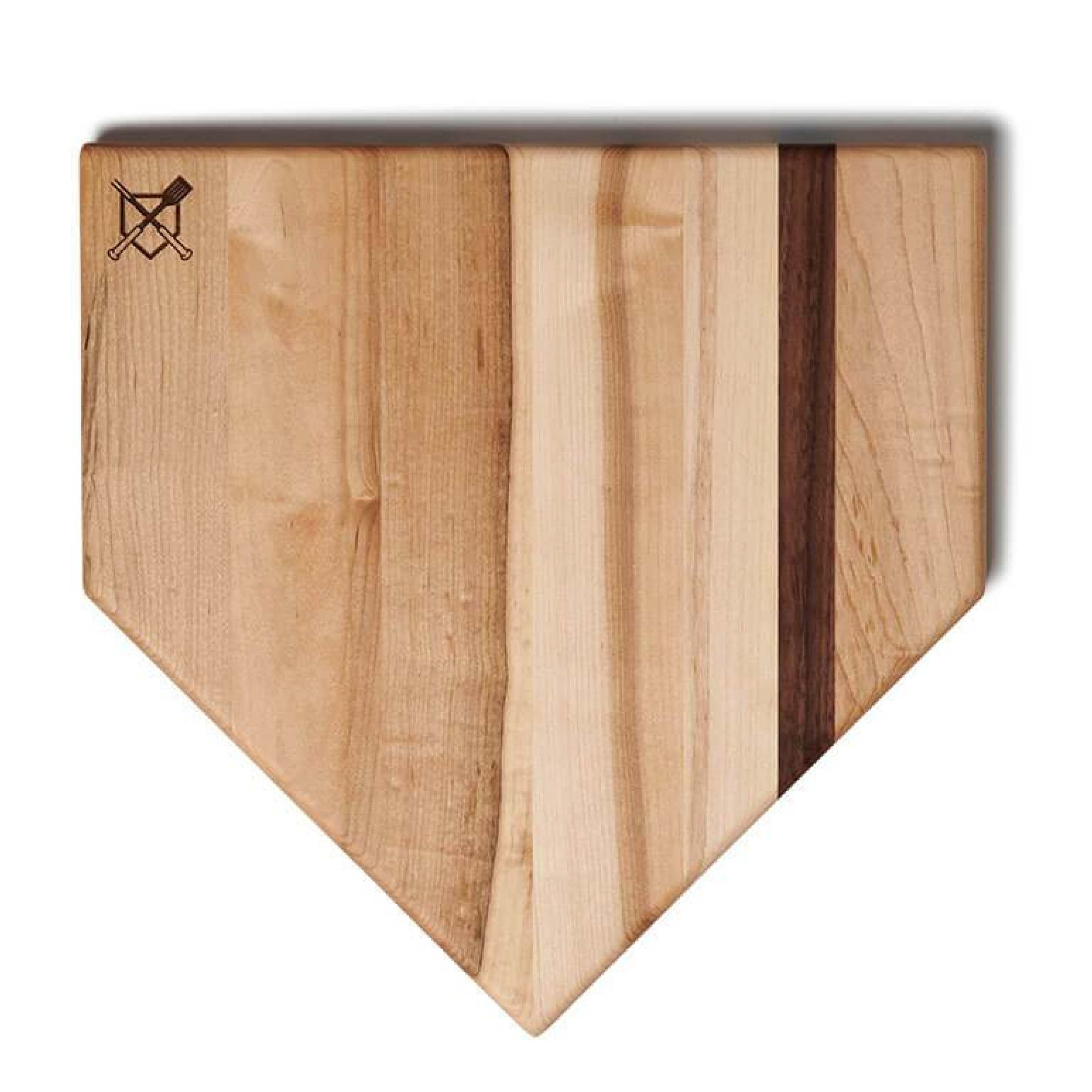 Collection of Wooden home plate cutting board with a dark stripe on a white background in a gallery layout