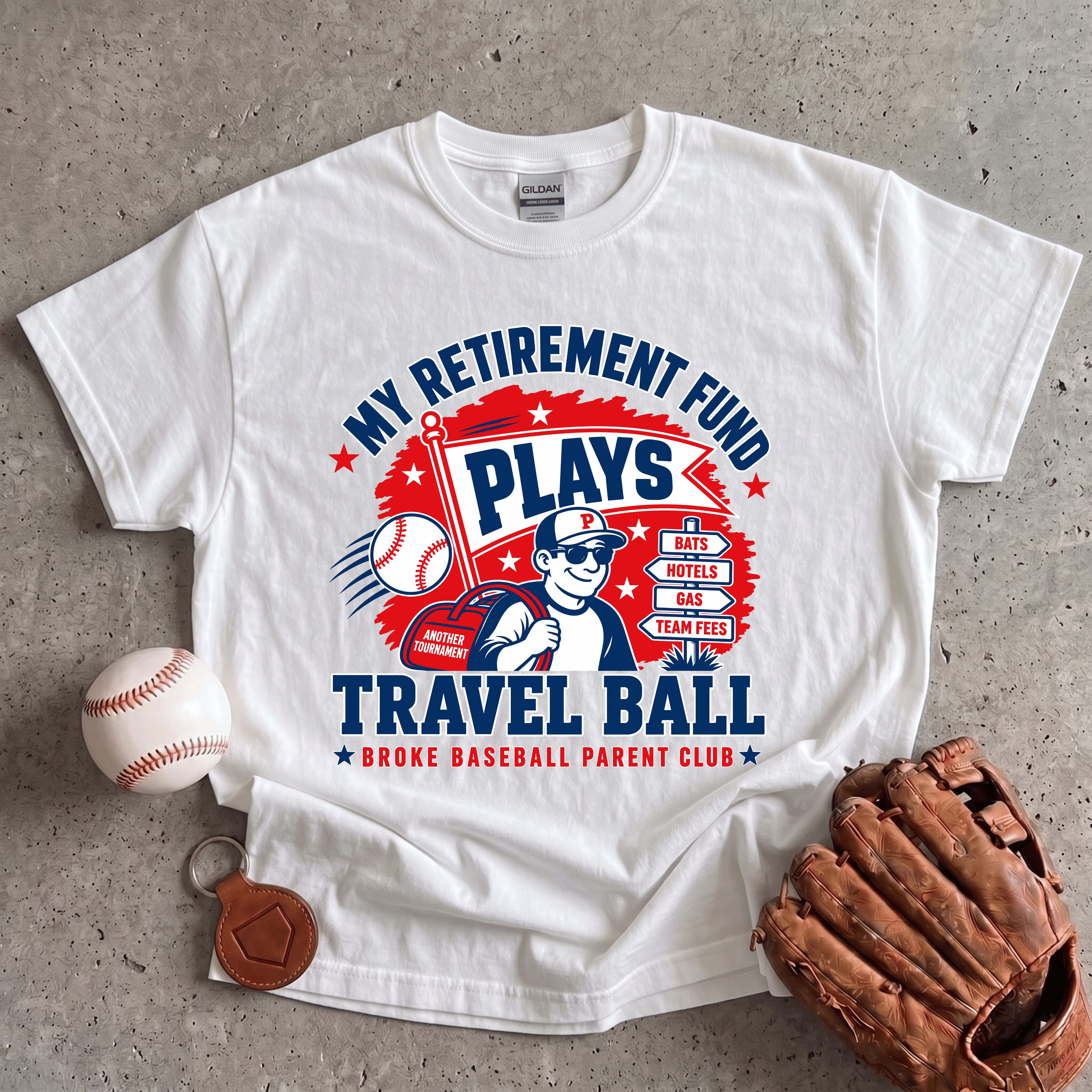 Collection of Retirement Fund Plays Travel Ball T-Shirt in a gallery layout
