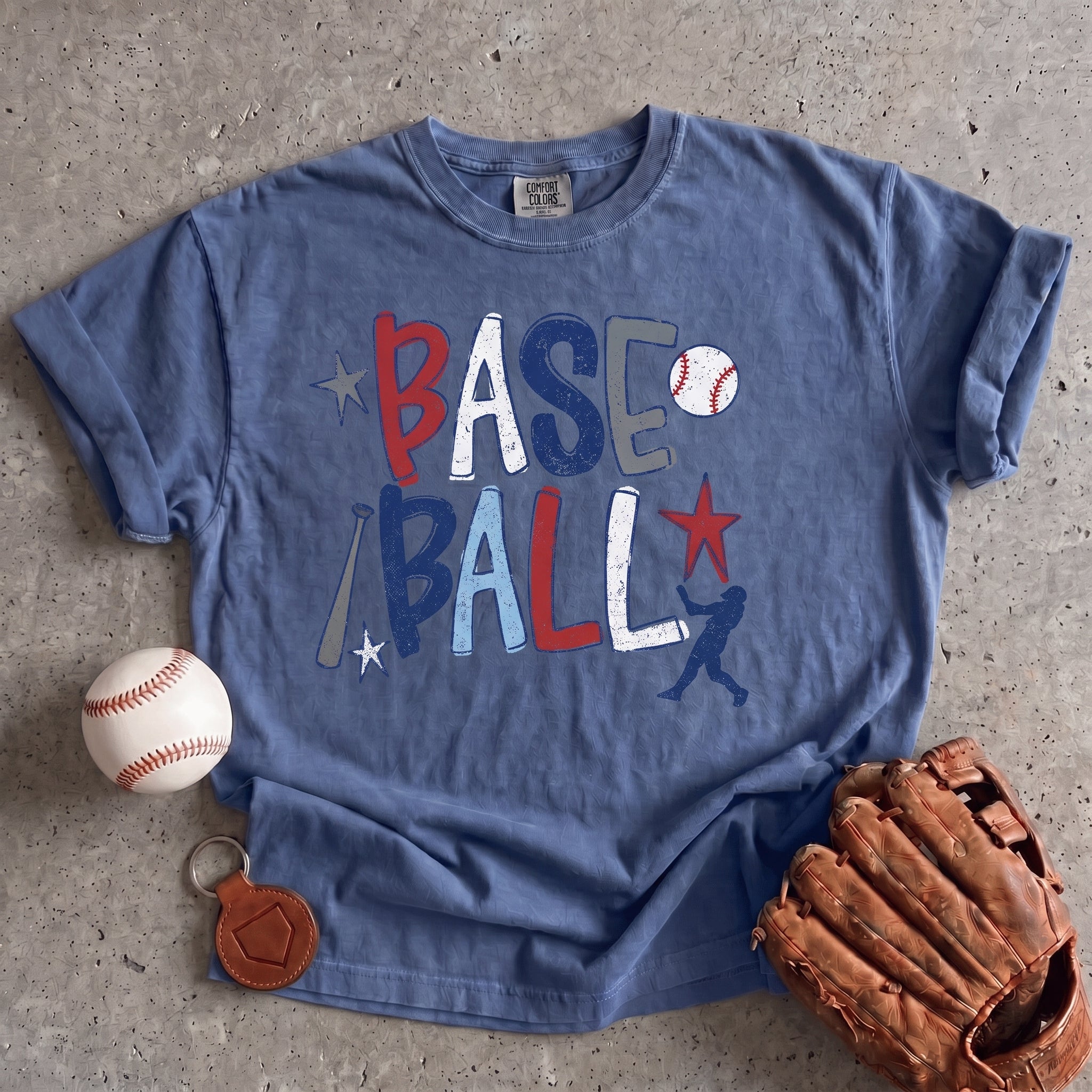Collection of Baseball Retro Graphic Tee – Red White & Blue Game Day Shirt in a gallery layout