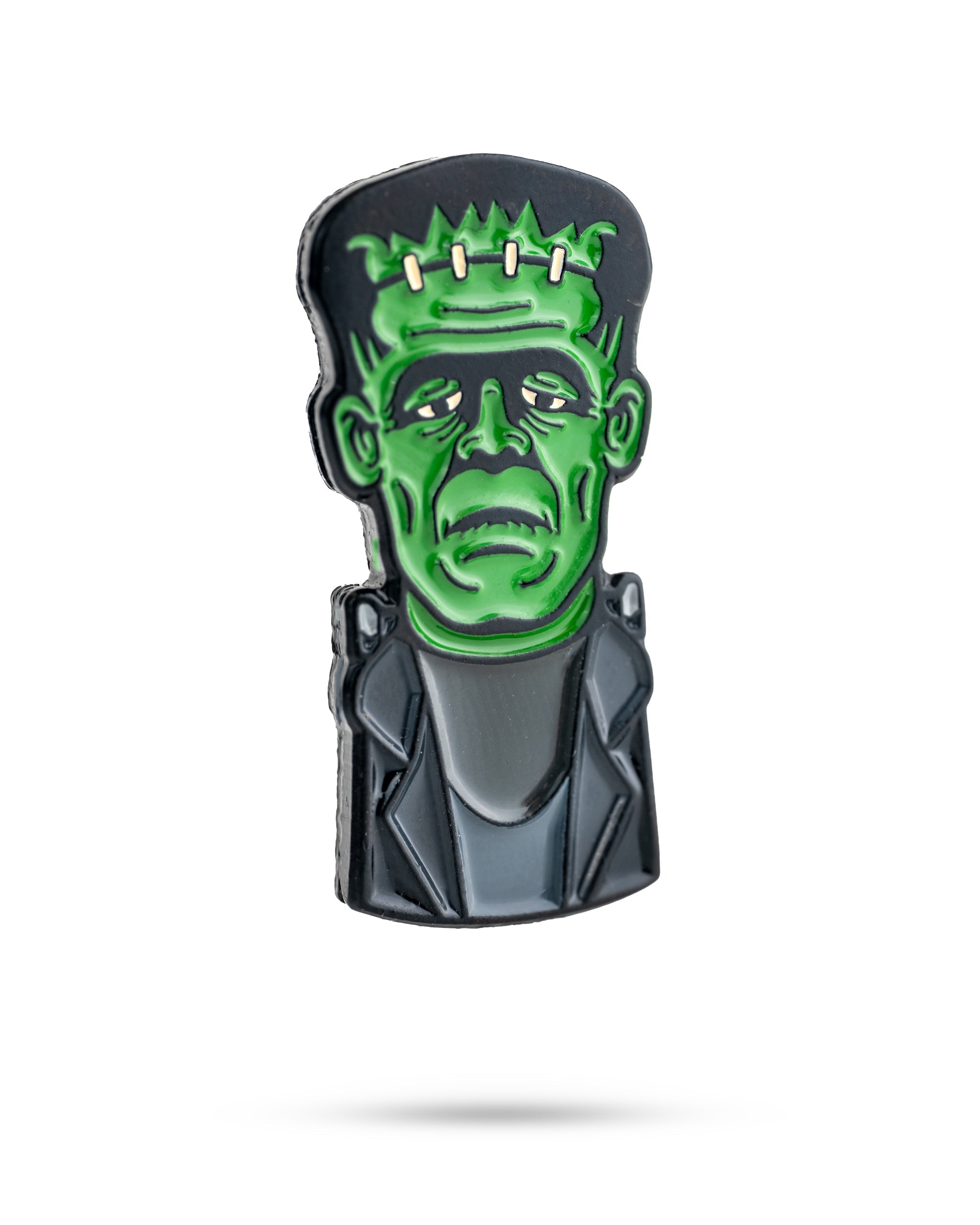 Collection of Frankenstein monster headpin on a white background in a gallery layout