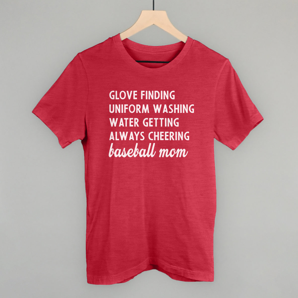 Collection of Red comfort color t-shirt with white text on a gray background in a gallery layout