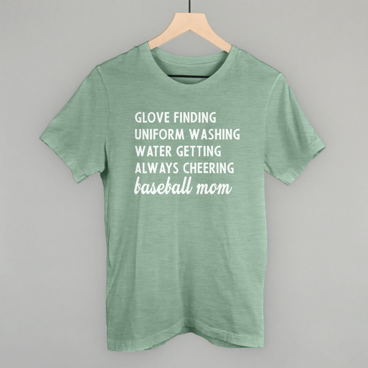 Collection of Green comfort color t-shirt with white text on a gray background in a gallery layout