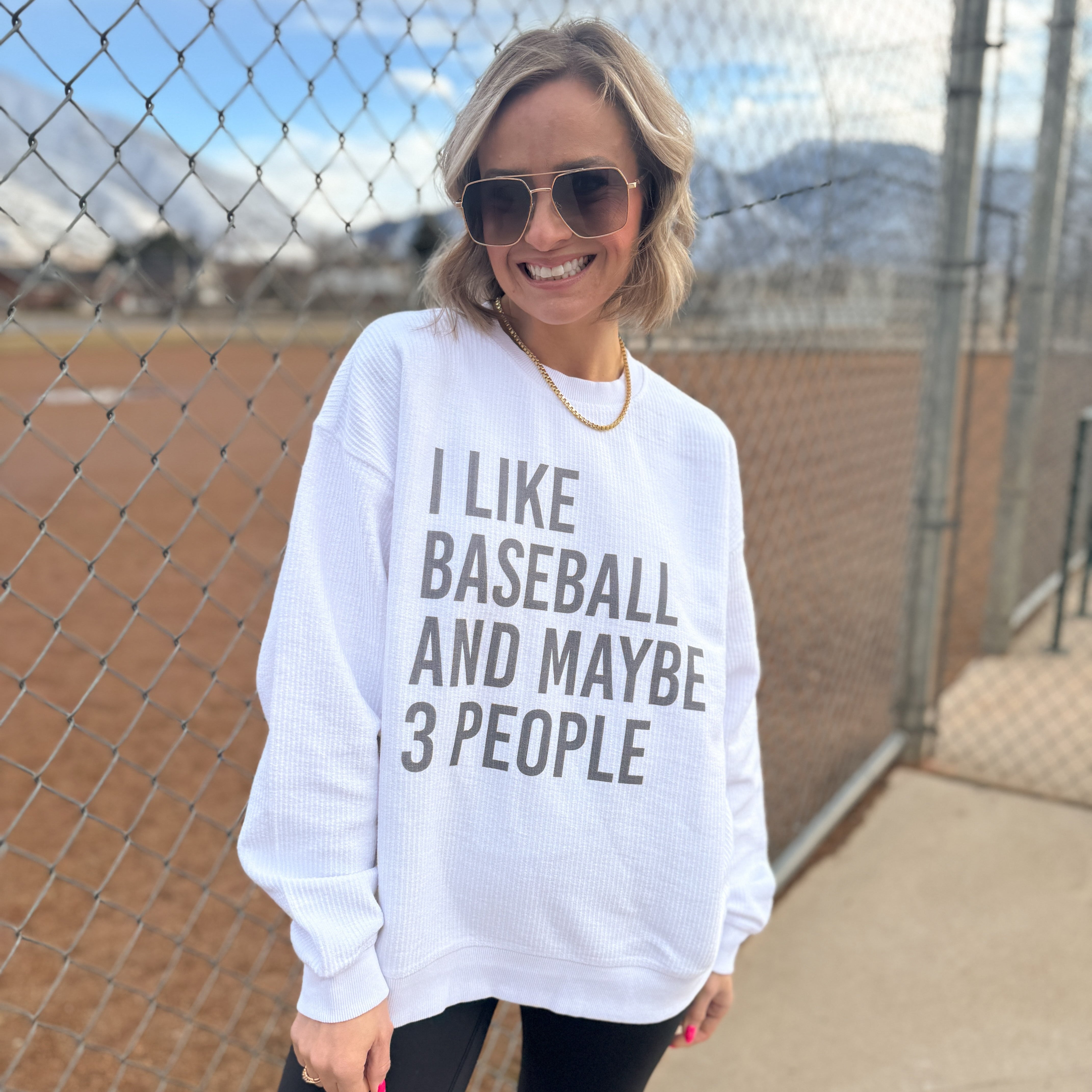 Collection of Funny baseball crewneck sweatshirt I Like Baseball and Maybe 3 People white in a gallery layout