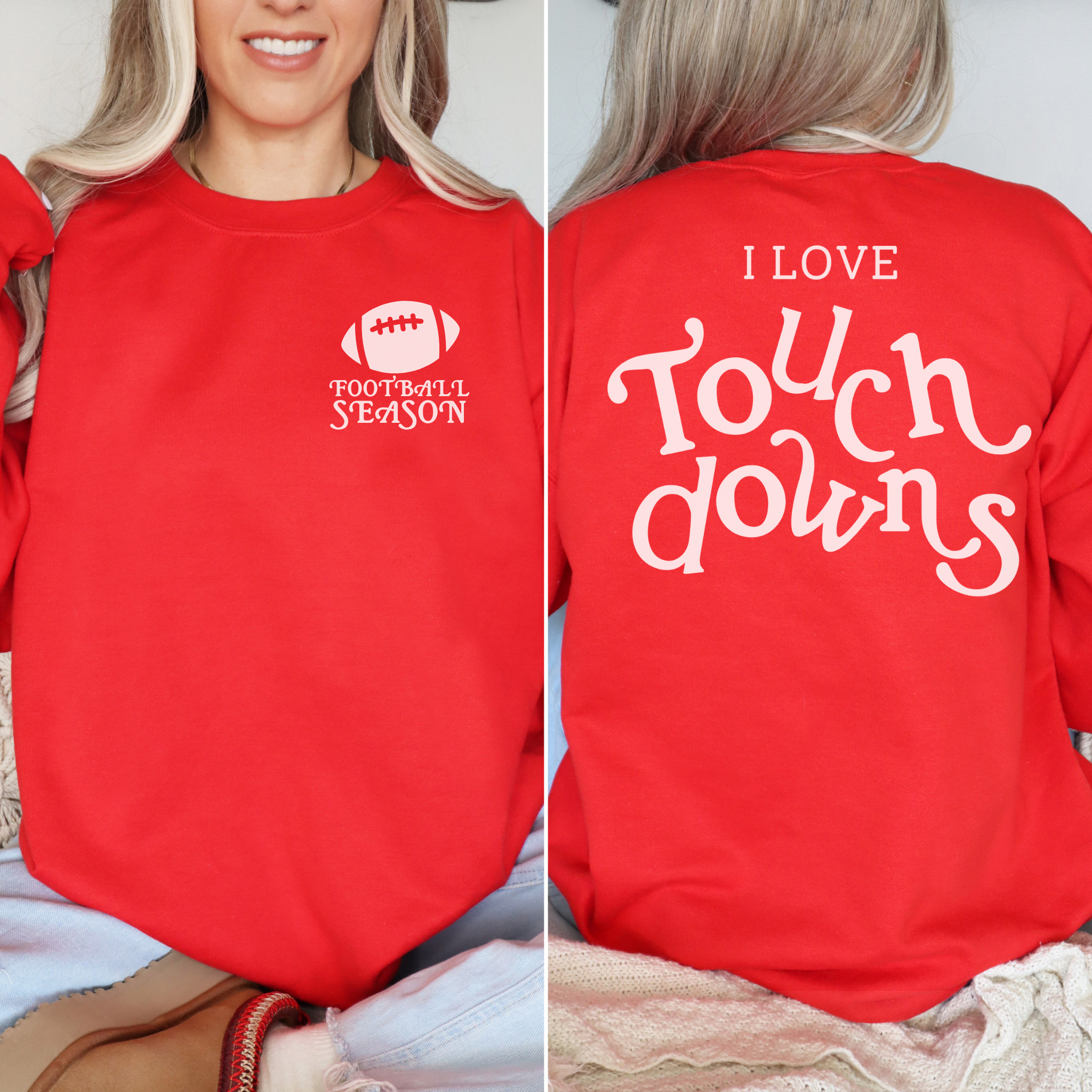 Collection of I Love Touchdowns Football Season Crewneck Sweatshirt in a gallery layout