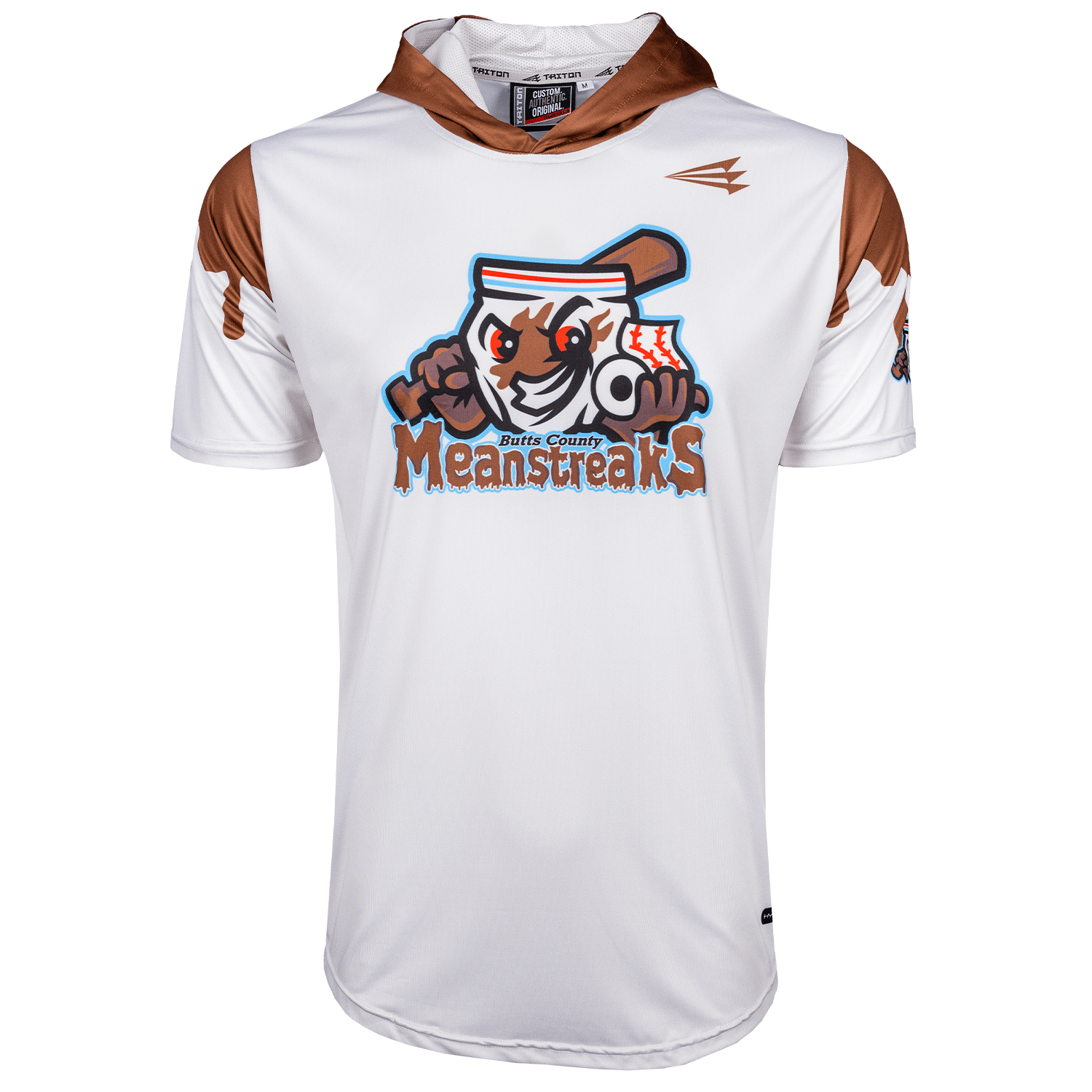 Collection of White and brown sports meanstreaks baseball short sleeve hoodie in a gallery layout