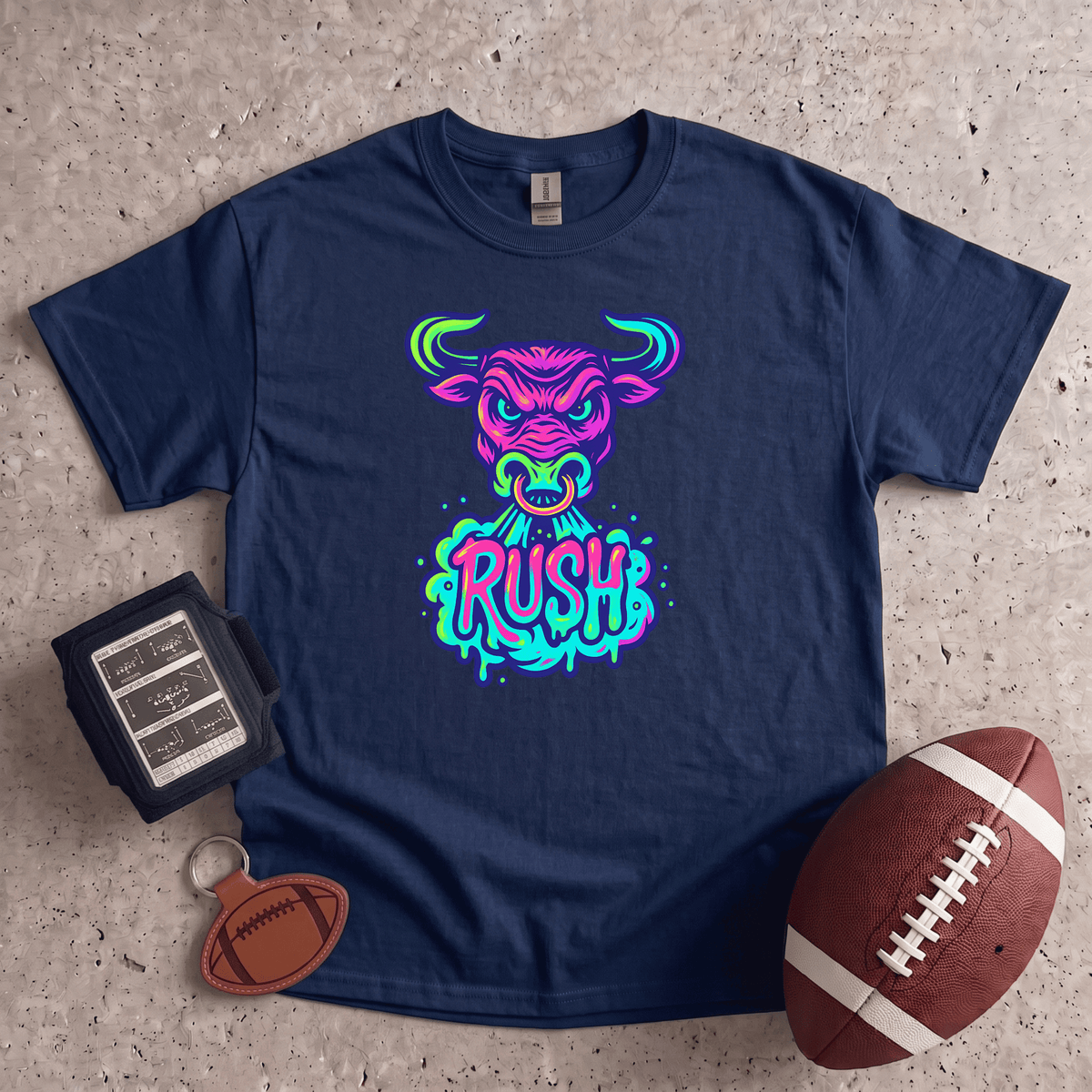 Bull Rush T-Shirt | Neon Football Graphic Tee