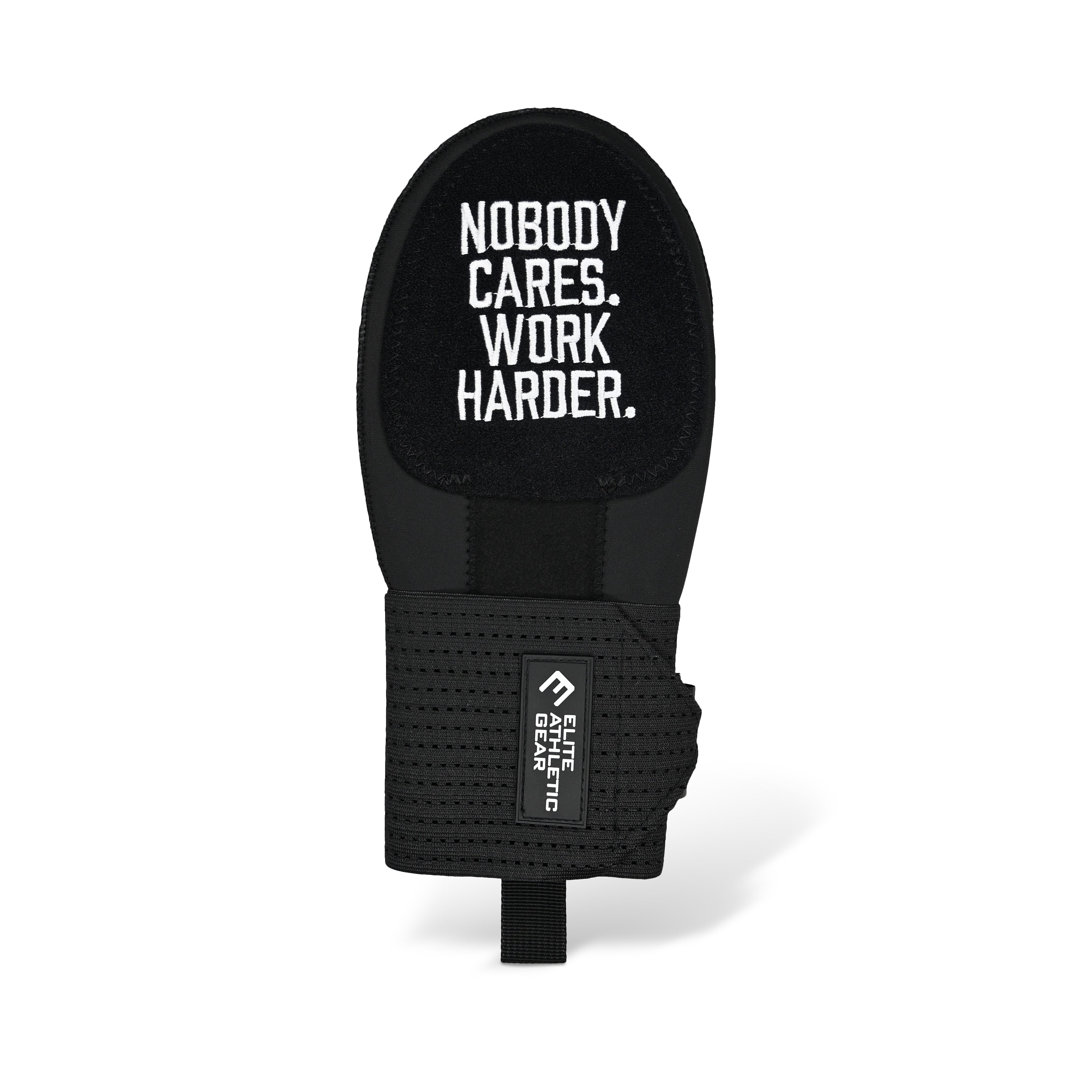 Collection of Black training glove with 'Nobody cares, work harder' text on a white background in a gallery layout