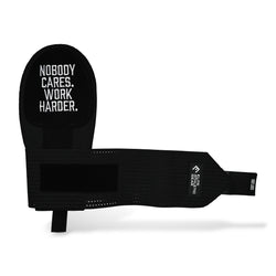 Collection of Black wrist wrap with motivational text on a white background in a gallery layout