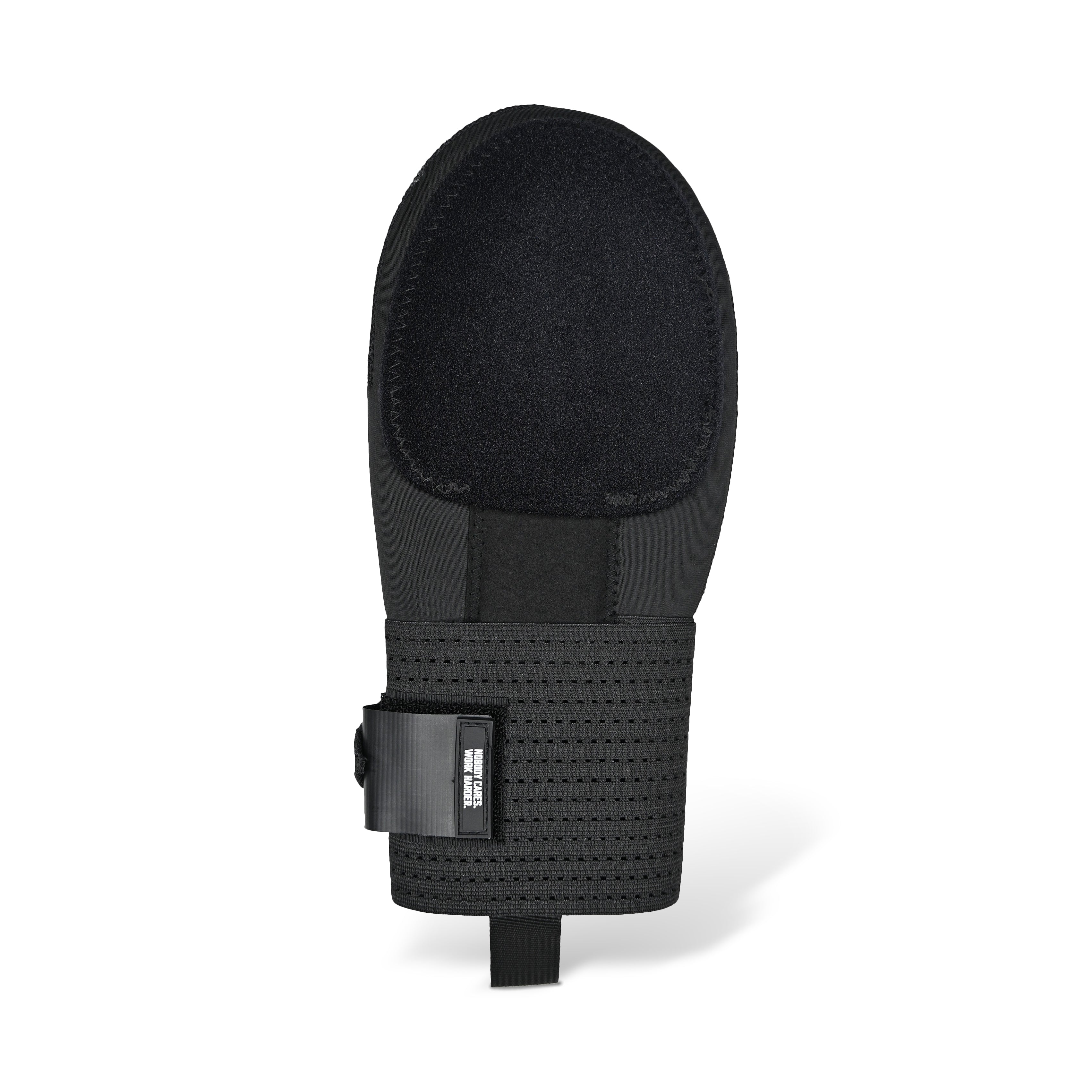 Collection of Black protective baseball siding mitt on a white background in a gallery layout