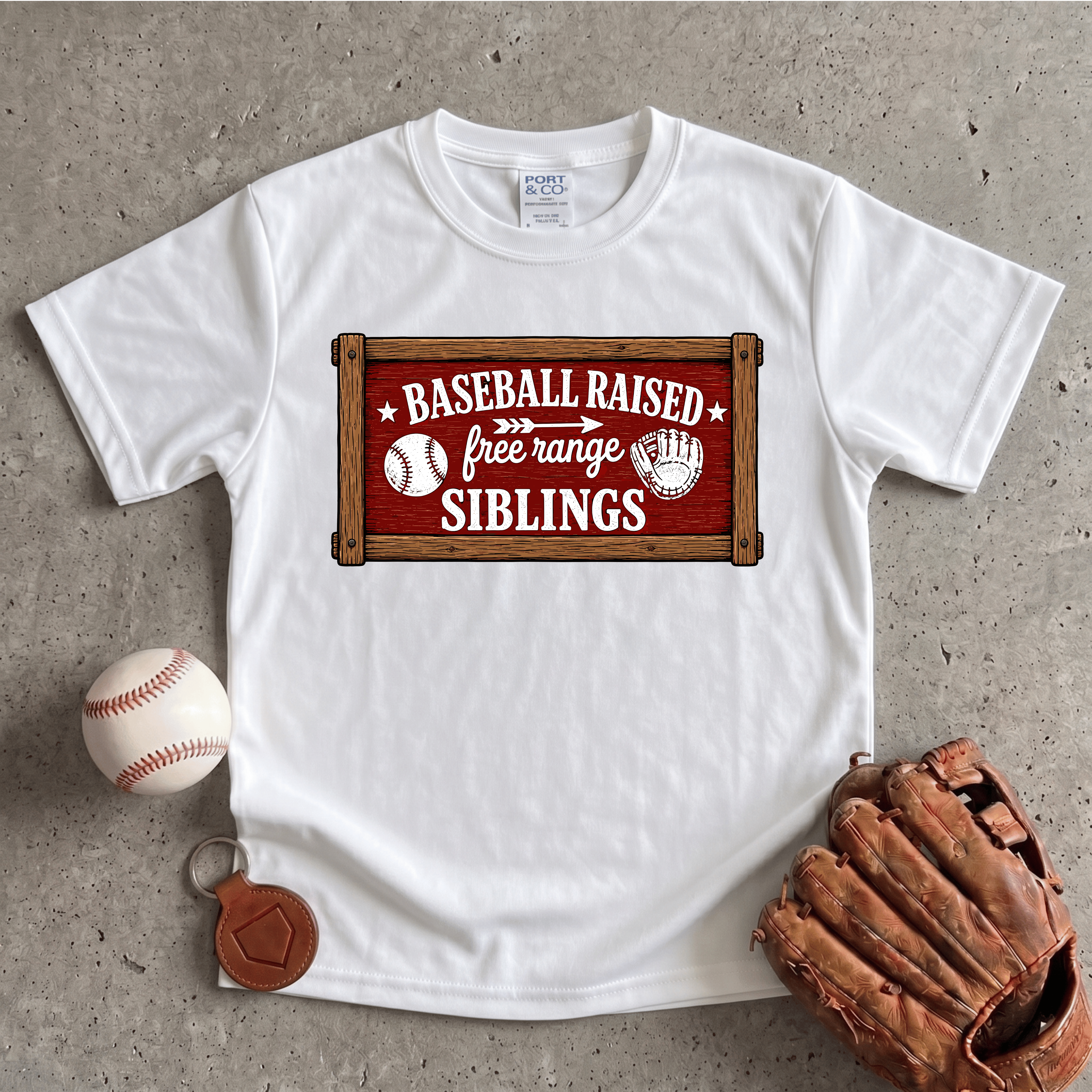 Collection of Baseball Raised Free Range Siblings Youth T-Shirt in a gallery layout