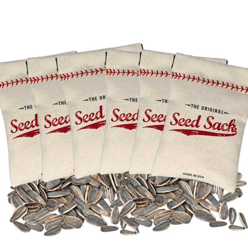 Collection of Set of 'The Original Seed Seed Sack' bags with sunflower seeds on a white background in a gallery layout