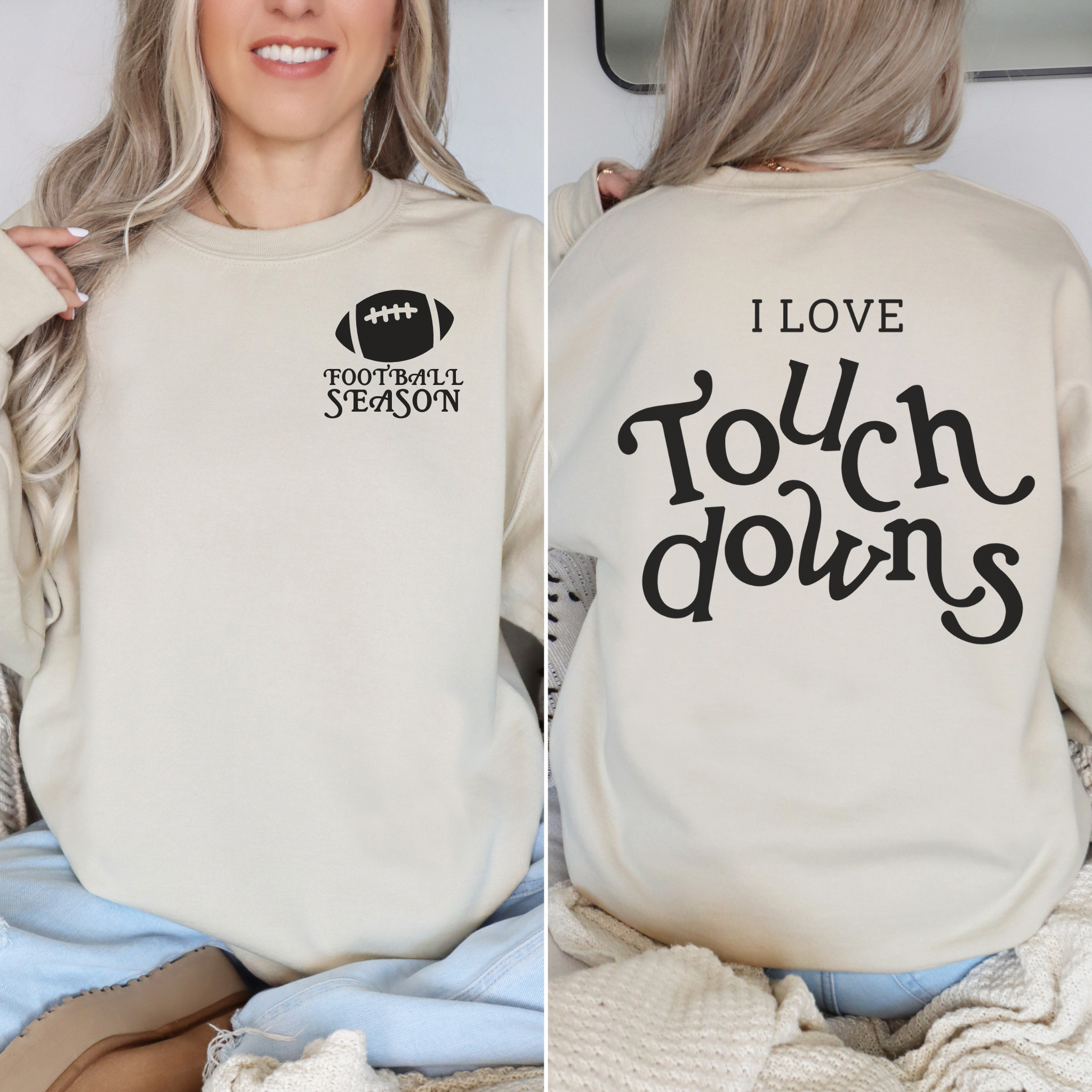 Collection of I Love Touchdowns Football Season Crewneck Sweatshirt in a gallery layout