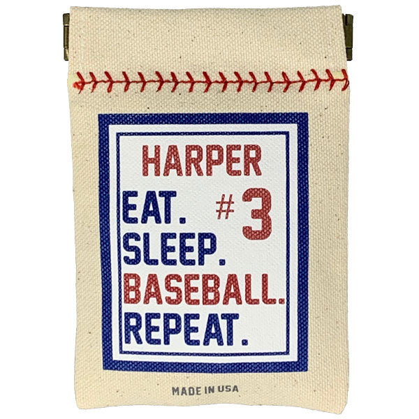 Collection of Canvas pouch with baseball-themed text and design on a white background in a gallery layout