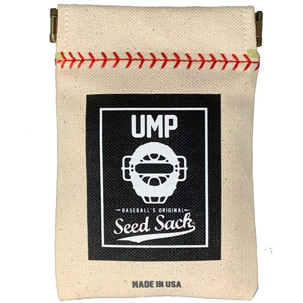 Collection of Canvas seed sack with red stitching and UMP branding on a white background in a gallery layout