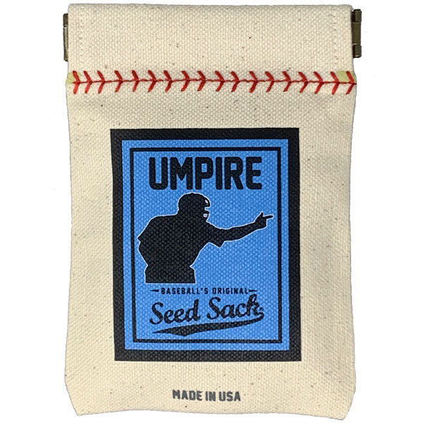 Canvas bag with 'Umpire Seed Sack' design featuring a silhouette of an umpire and text on a white background.