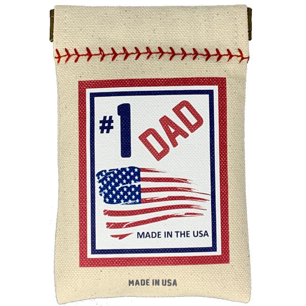 Canvas pouch with '#1 Dad' and American flag design, made in the USA.
