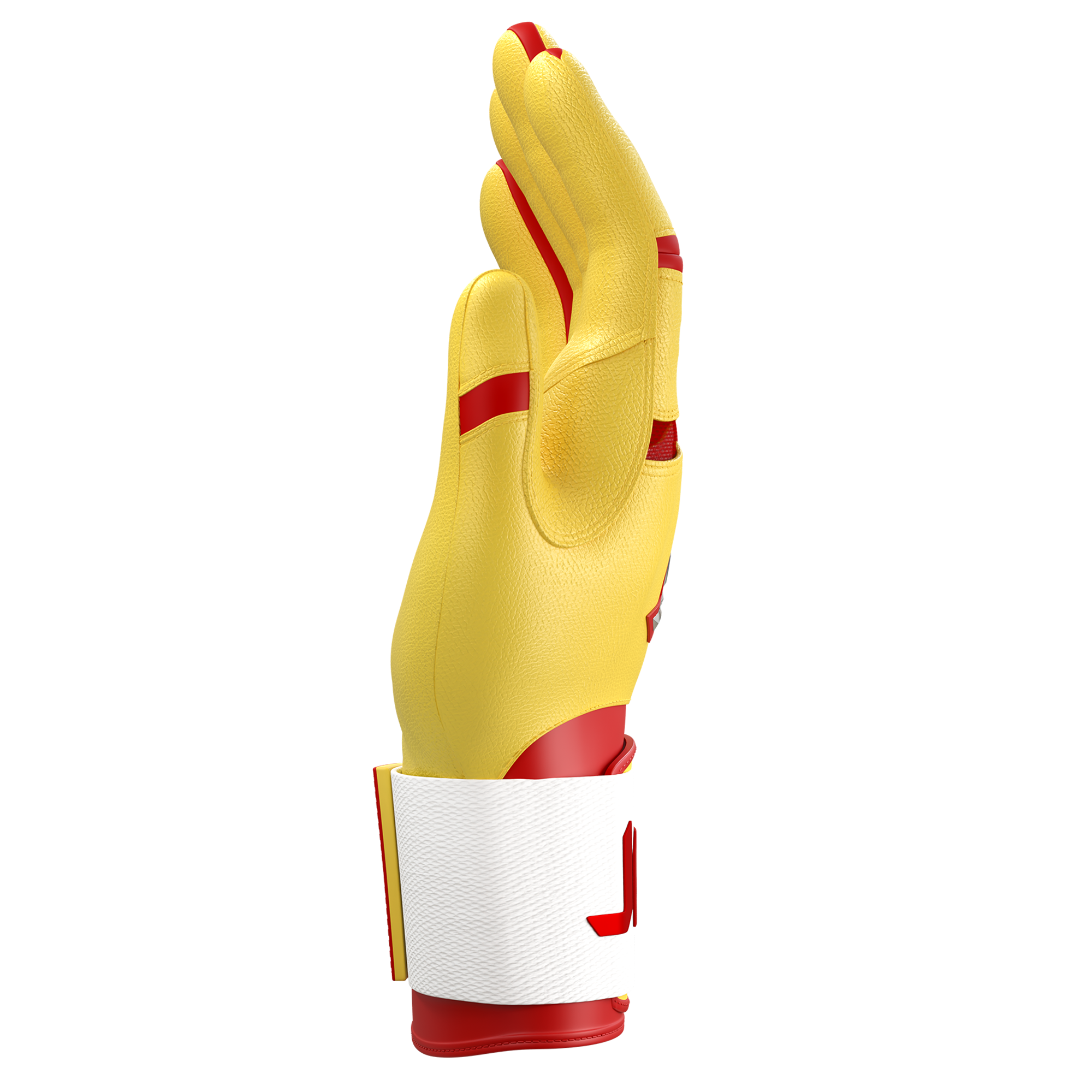 Collection of JAX yellow and red Baseball batting glove in a gallery layout