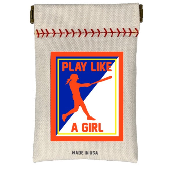 Collection of Canvas pouch with 'Play Like a Girl' graphic and text on a white background in a gallery layout