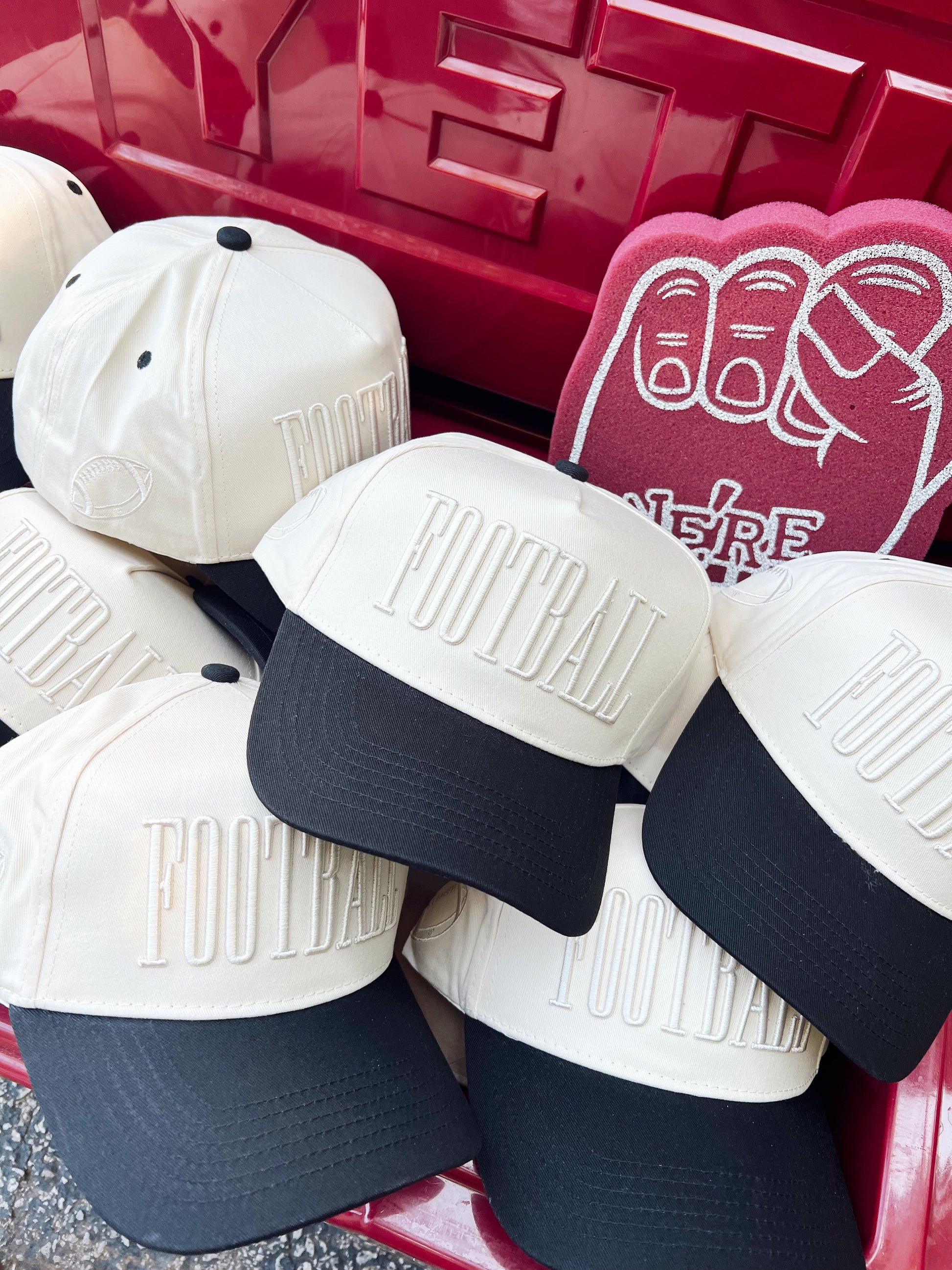 Football Trucker Hat | Neutral Vintage Puff Embroidery Snapback