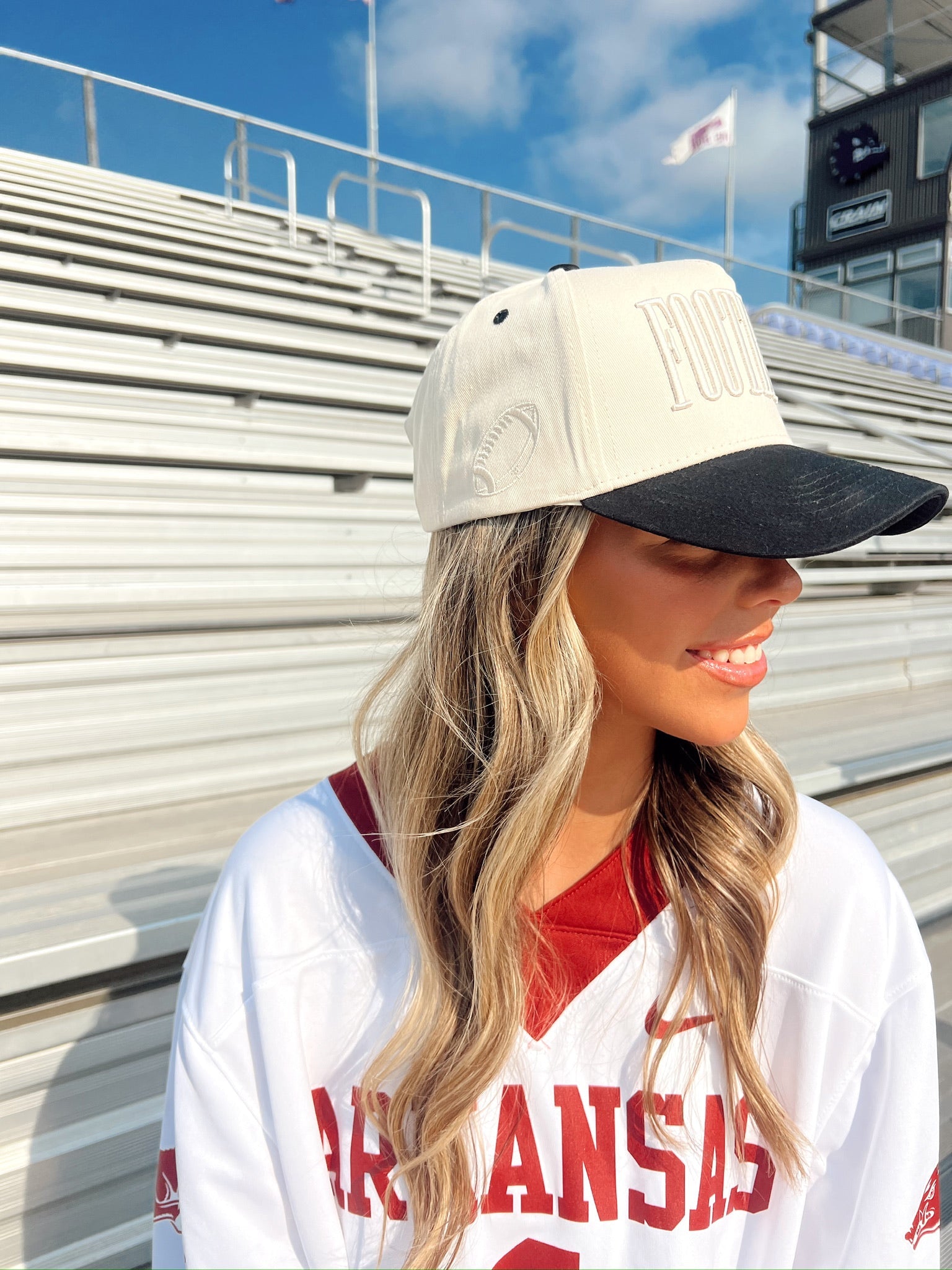 Football Trucker Hat | Neutral Vintage Puff Embroidery Snapback
