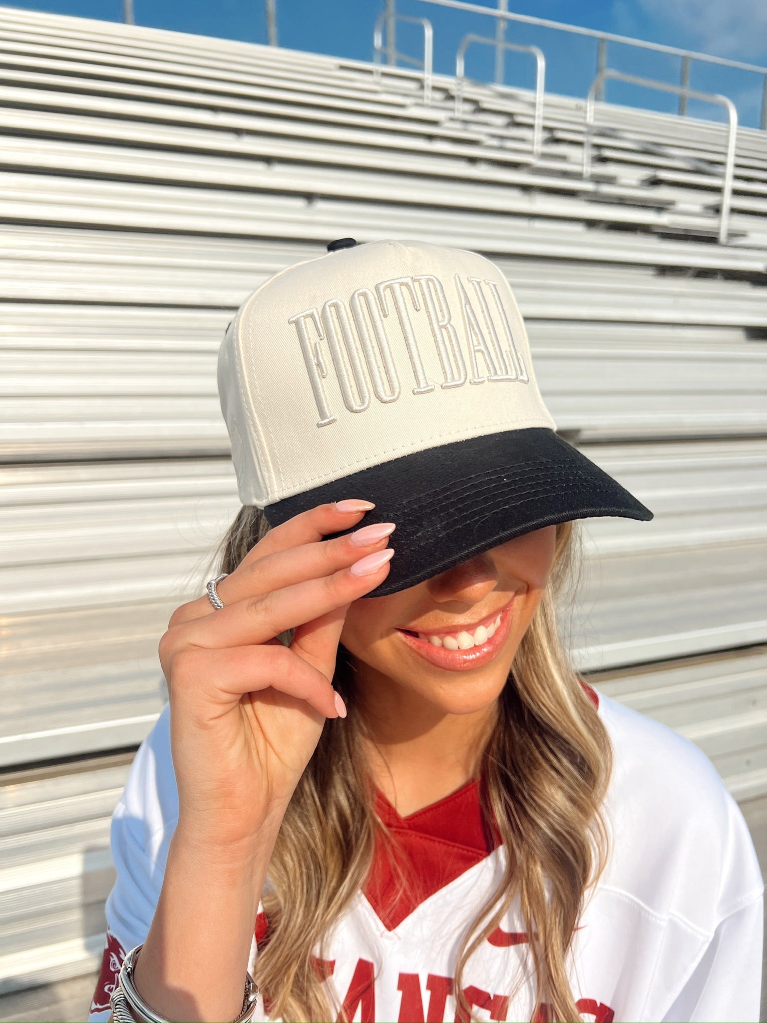 Collection of Football Trucker Hat | Neutral Vintage Puff Embroidery Snapback in a gallery layout