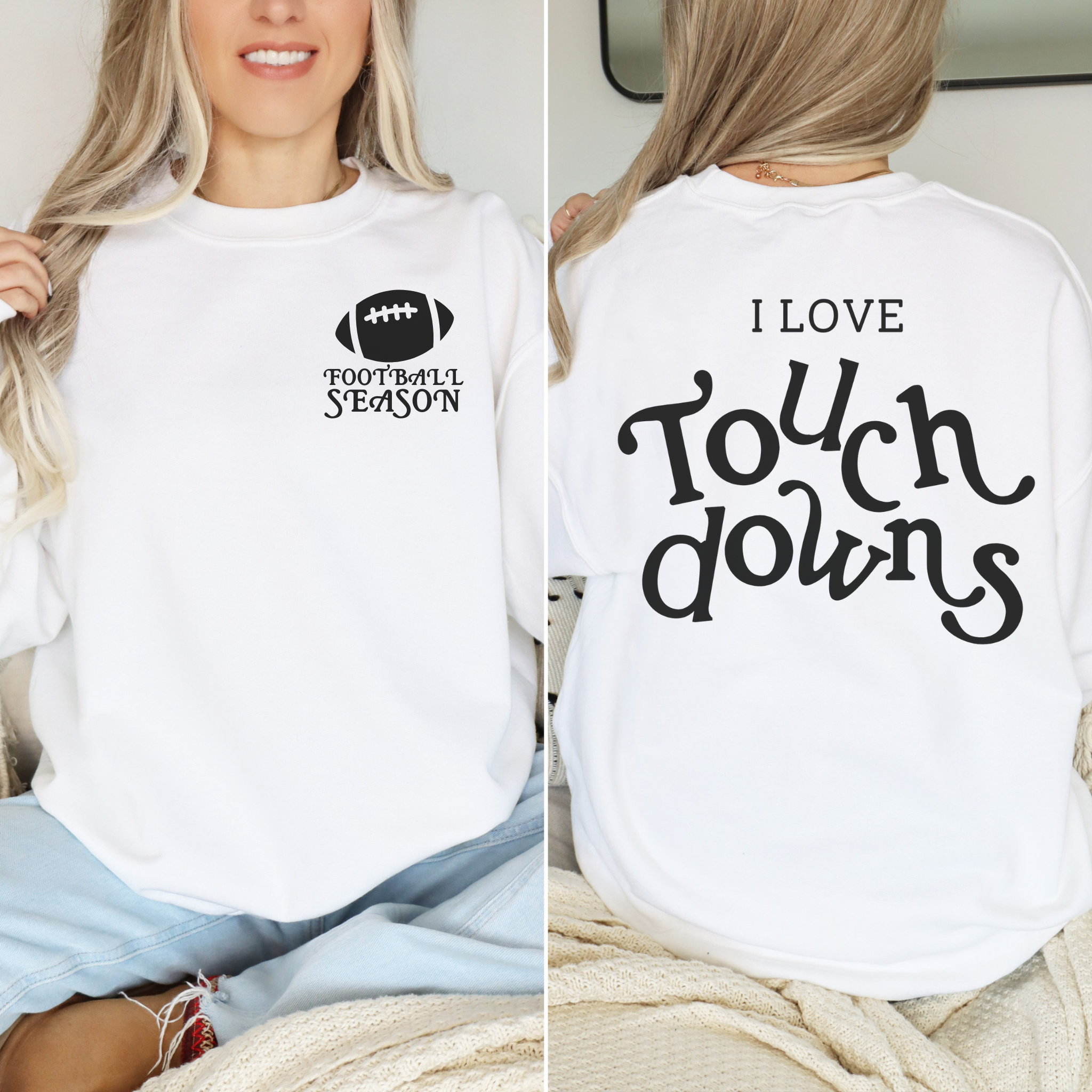 Collection of I Love Touchdowns Football Season Crewneck Sweatshirt in a gallery layout