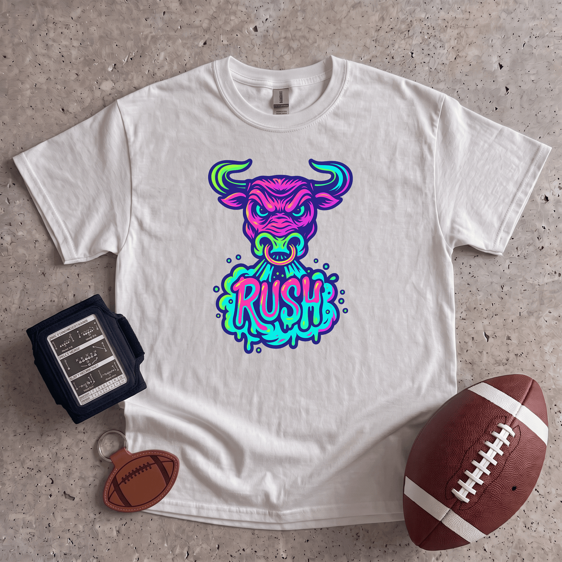 Bull Rush T-Shirt | Neon Football Graphic Tee